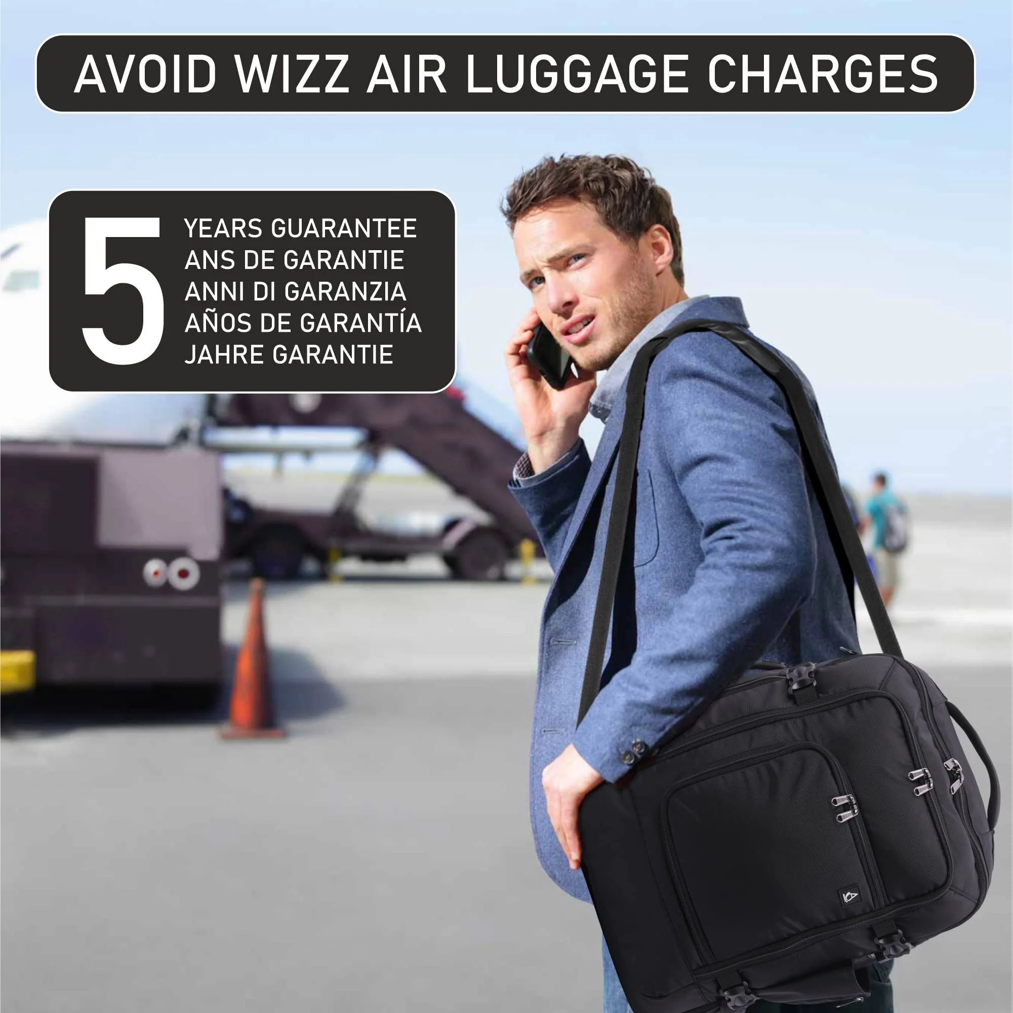 Aerolite 40x30x20 Ryanair & Wizz Air Maximum Size Cabin Bags with 5 Year Guarantee Foldable Carry On Premium Bag Holdall Small Lightweight Cabin Luggage Under seat Flight Travel Duffel Bag (Backpack + Holdall) - Image 7