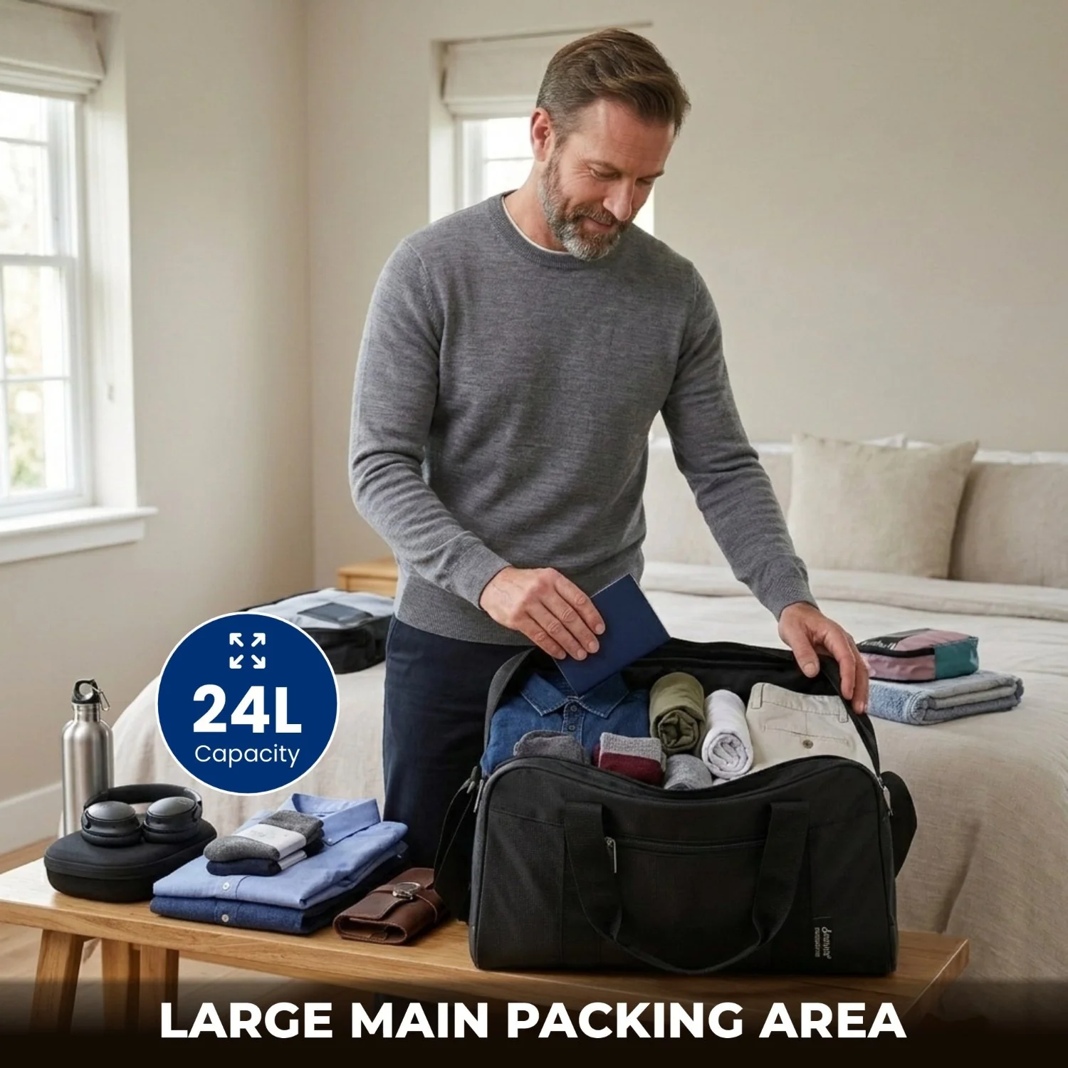 Aerolite 40x30x20cm Ryanair & Wizz Air Maximum Cabin Holdall – Lightweight 24L Underseat Carry On Hand Luggage Travel Bag with Shoulder Strap, Also Approved for Easyjet & More (Black) - Image 8