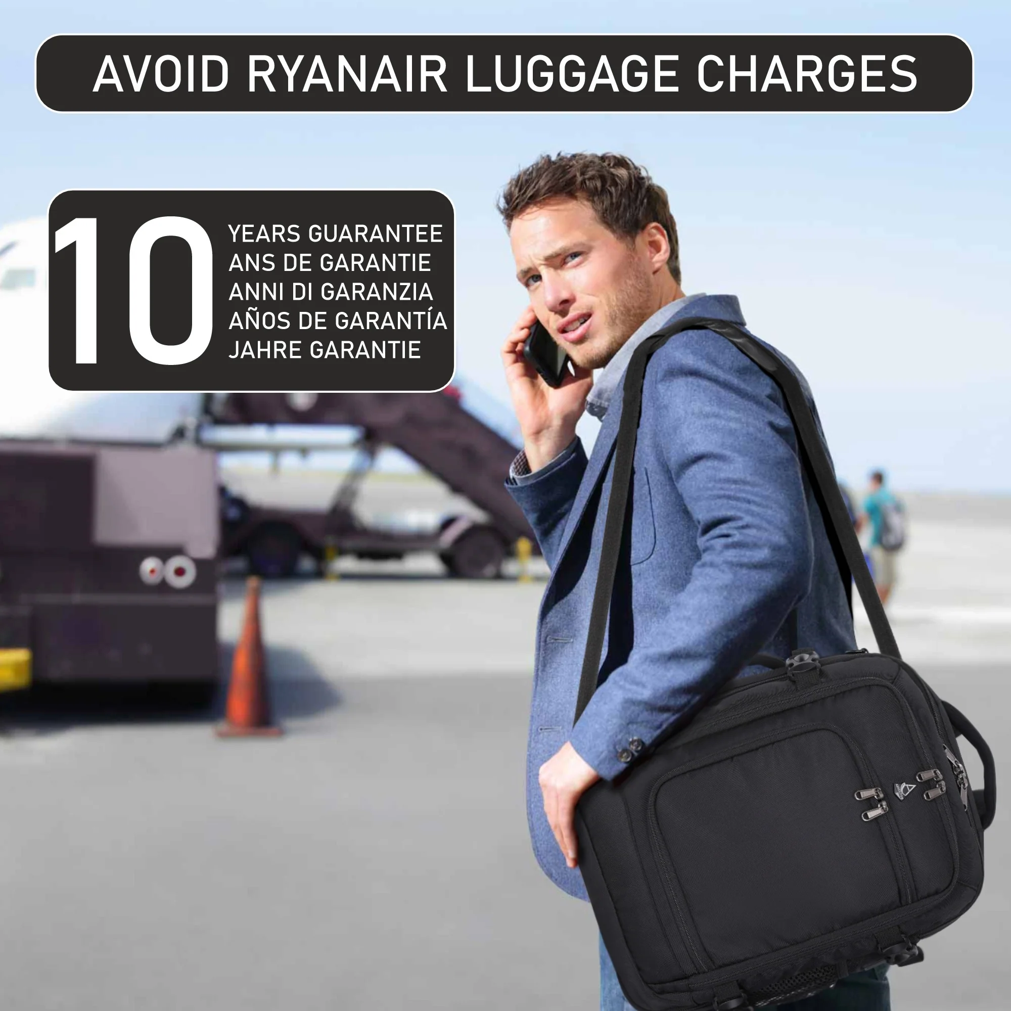 Aerolite 40x30x20cm Ryanair & Wizz Air Underseat Travel Backpack – Cabin Size Hand Luggage with USB Charging Port, RFID Pocket, Wet Compartment, YKK Zippers & Luggage Strap (Black) - Image 7