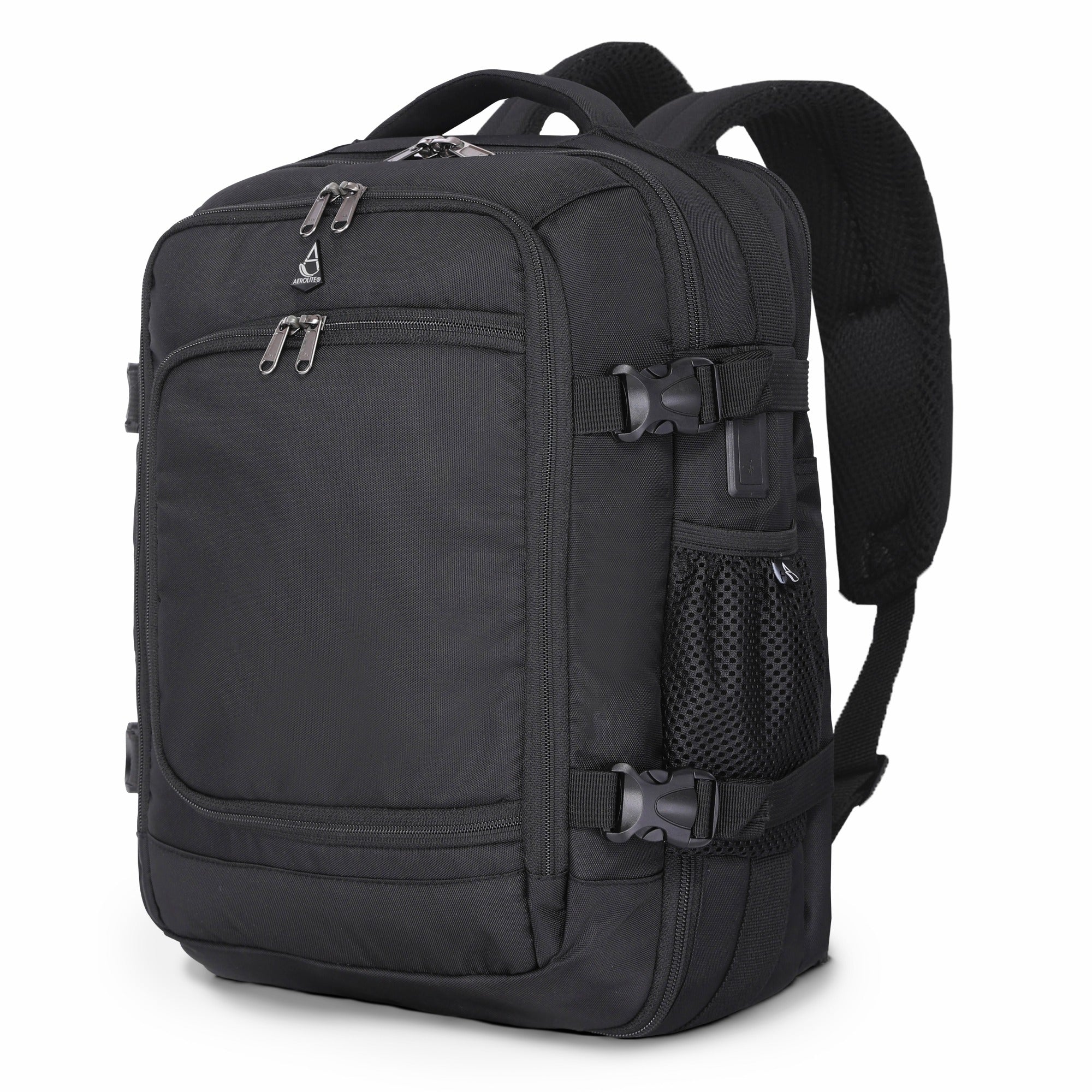 Aerolite 40x30x20cm Ryanair & Wizz Air Underseat Travel Backpack – Cabin Size Hand Luggage with USB Charging Port, RFID Pocket, Wet Compartment, YKK Zippers & Luggage Strap (Black) - Image 8