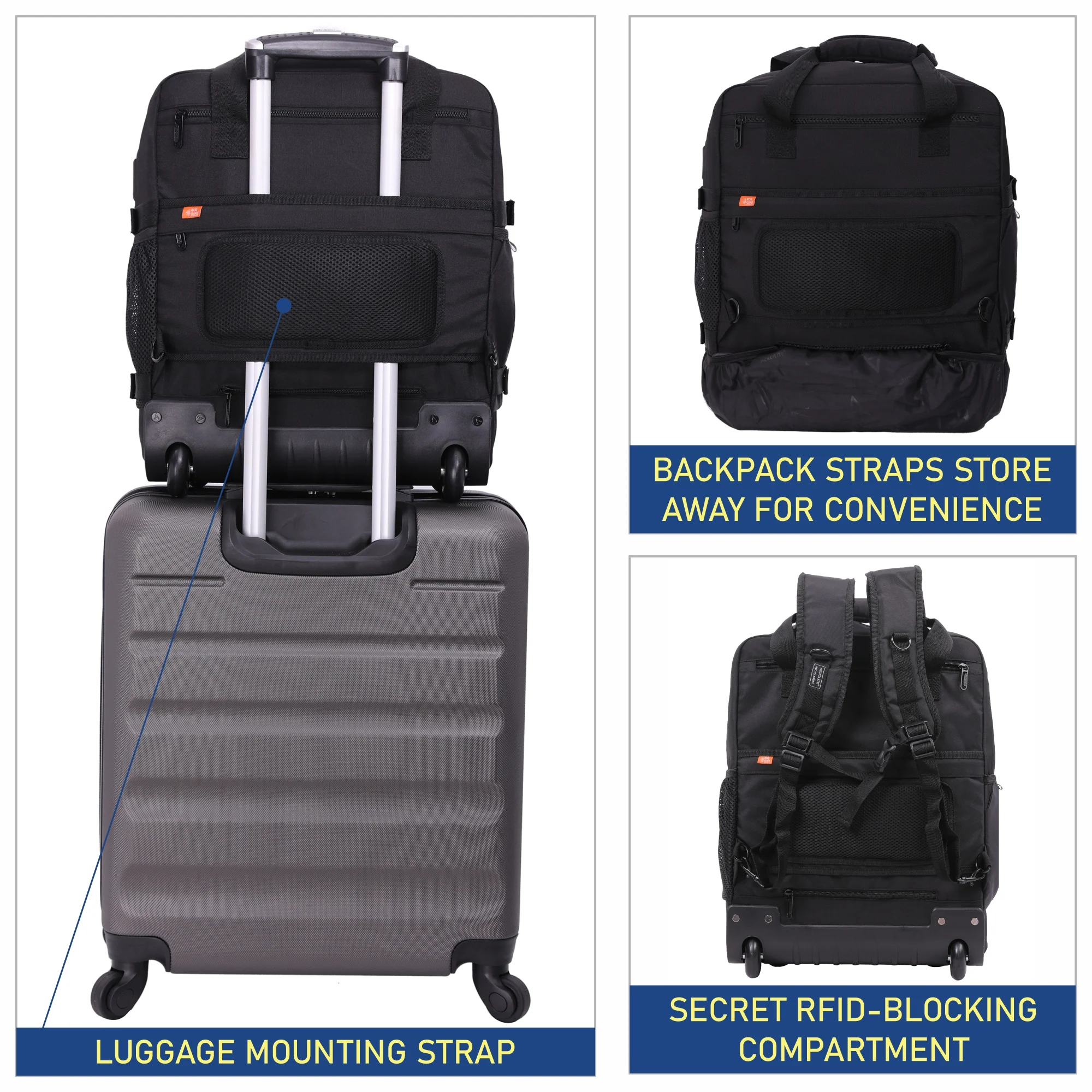 Aerolite 45x36x20cm Easyjet Maximum Size Premium Backpack Trolley Bag With 2 Wheels Recycled Eco-Friendly Cabin Luggage with Extendable Handle, 10 Year Warranty - Image 7