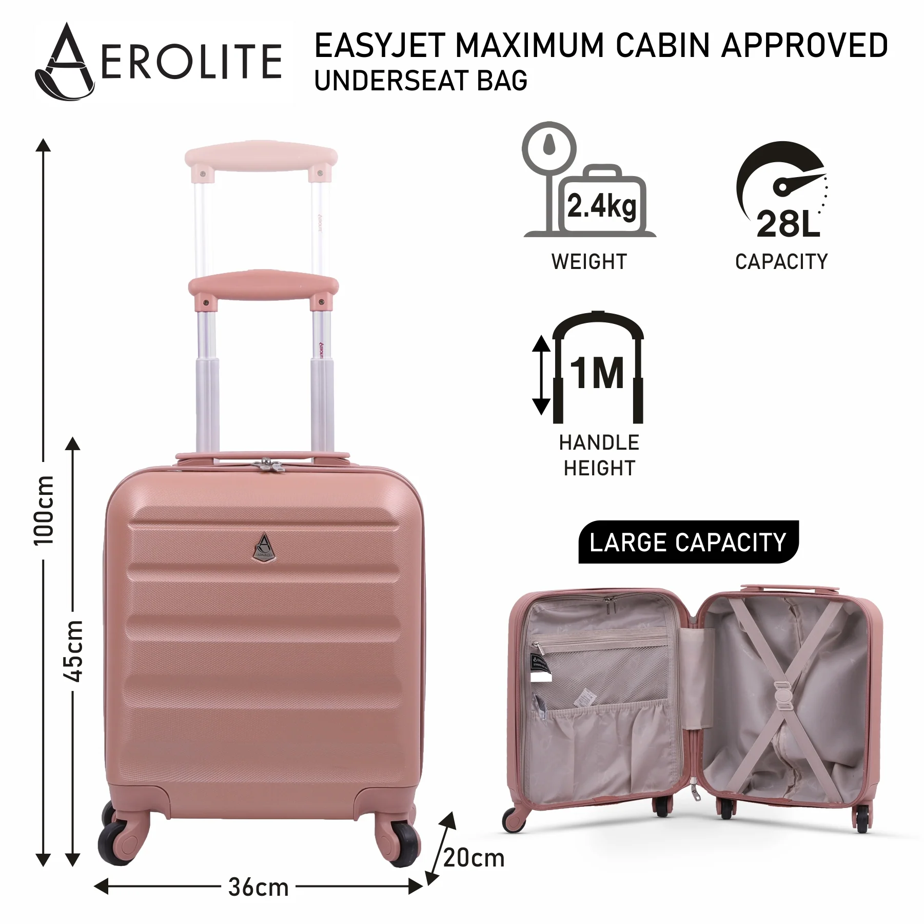 Aerolite 45x36x20cm Easyjet Maximum Cabin Size Carry On Suitcase With 8 Ultra Smooth Wheels, TSA Lock, Eco-Friendly Interior, SBS Zippers, 5 Years Warranty - Image 17