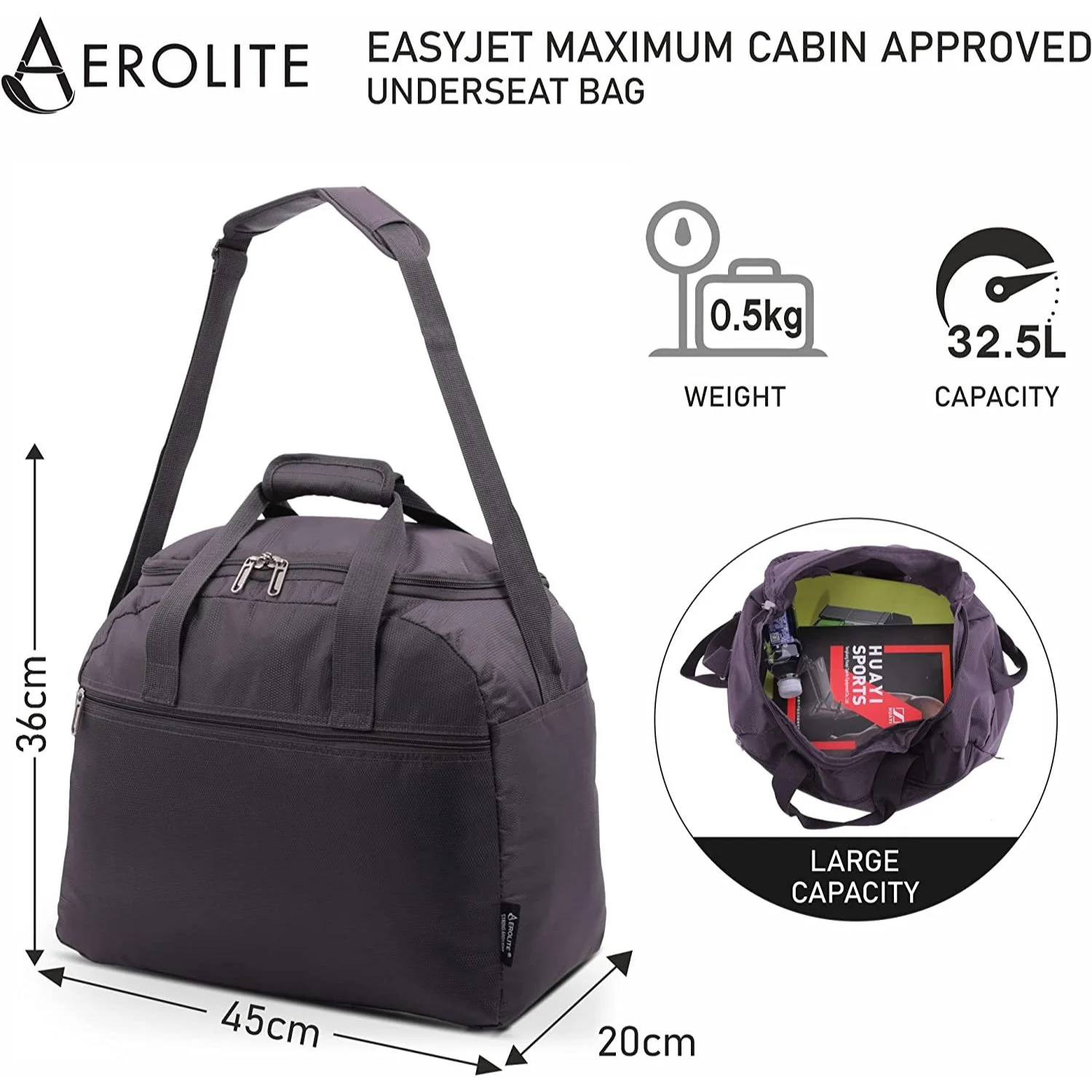 Aerolite Easyjet Maximum Size (45x36x20cm) Holdall New and Improved 2025 Cabin Luggage Under Seat Flight Bag - Image 13