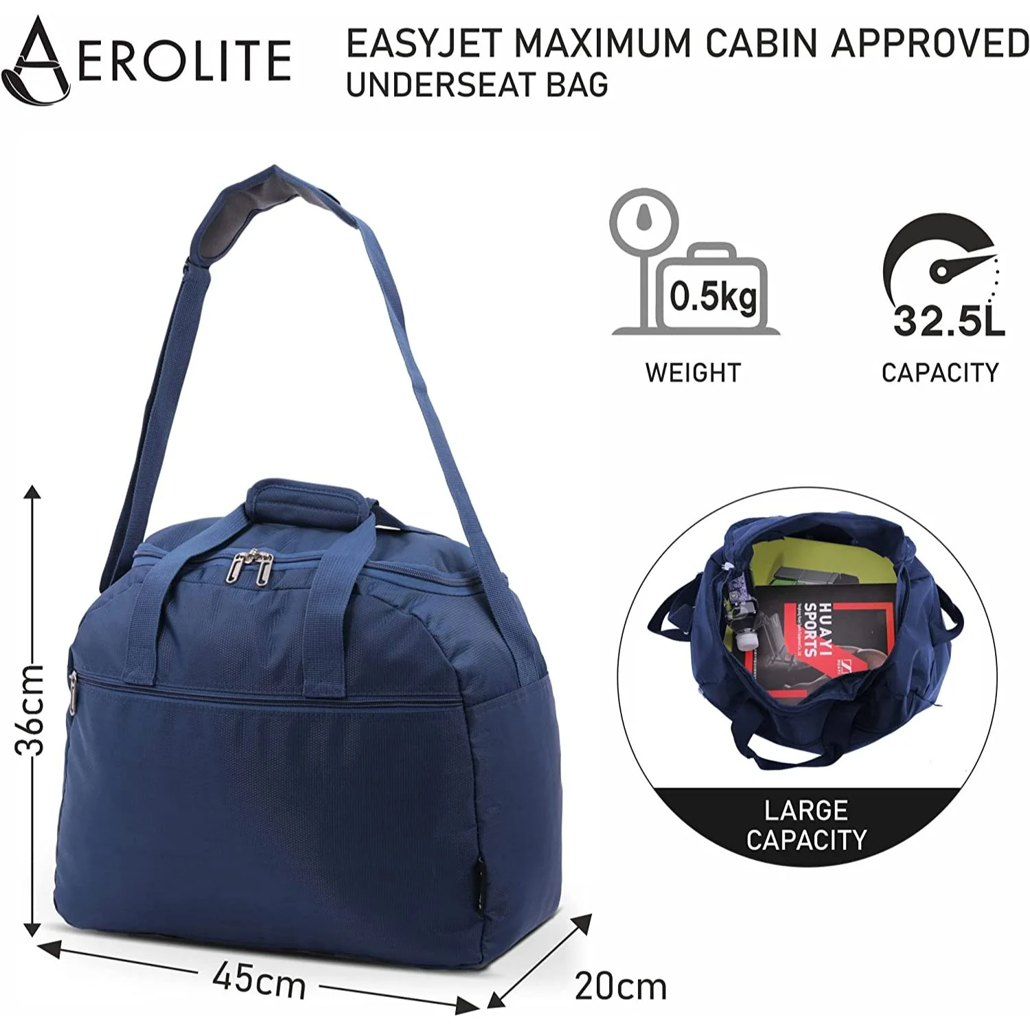 Aerolite Easyjet Maximum Size (45x36x20cm) Holdall New and Improved 2025 Cabin Luggage Under Seat Flight Bag - Image 19