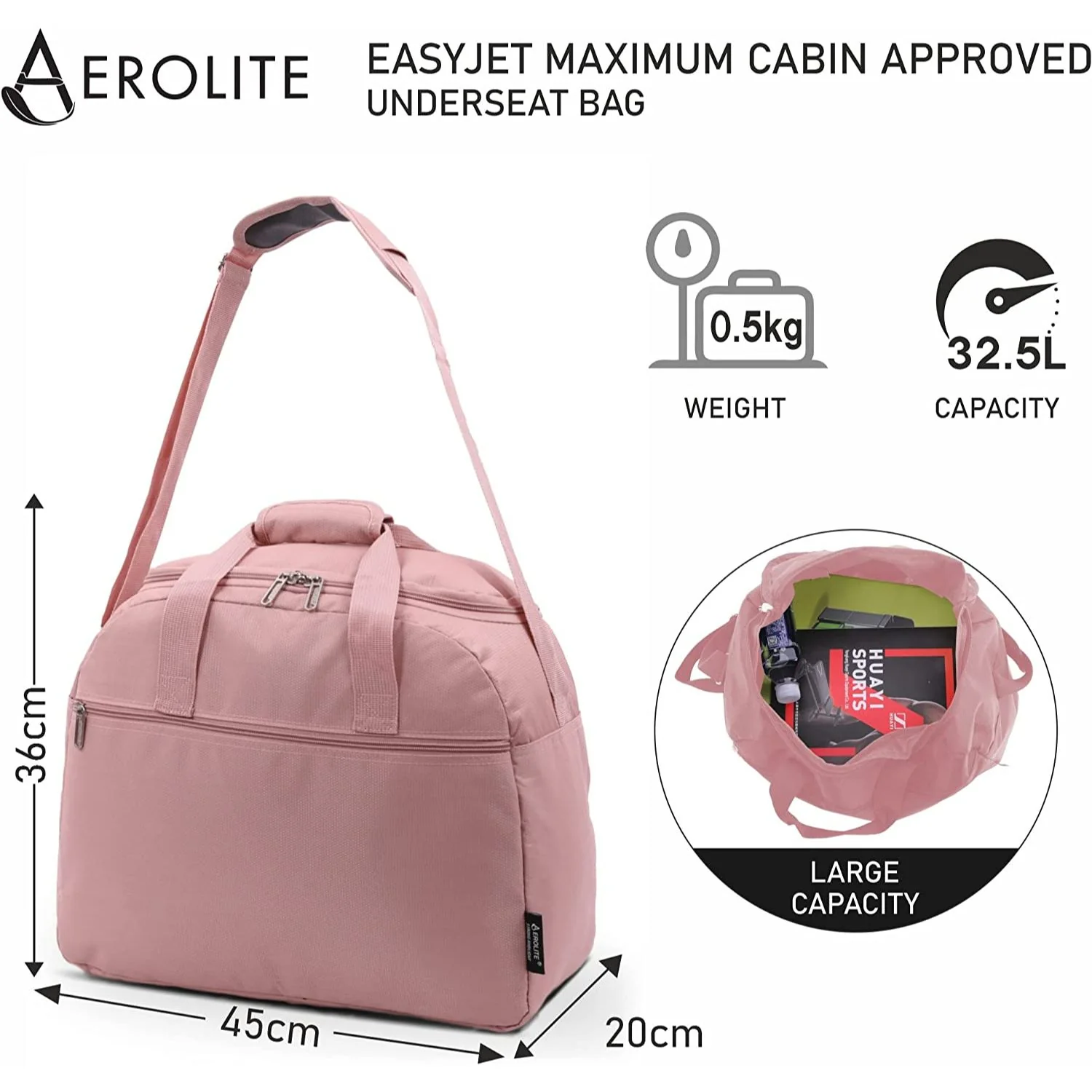 Aerolite Easyjet Maximum Size (45x36x20cm) Holdall New and Improved 2025 Cabin Luggage Under Seat Flight Bag - Image 27