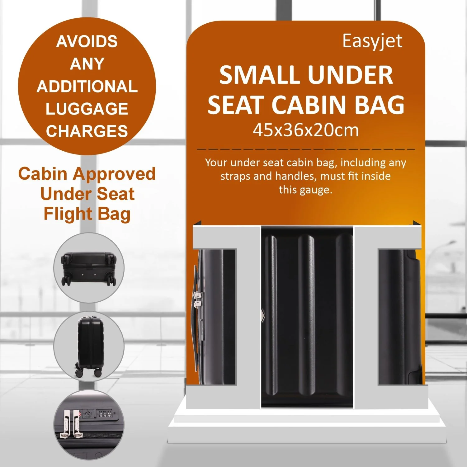 Aerolite 45x36x20cm EasyJet Cabin Suitcase – Underseat Hard Shell Carry On Luggage with 8 Spinner Wheels, TSA Lock & ABS Shell, Lightweight 28L Cabin Bag (Black) - Image 4