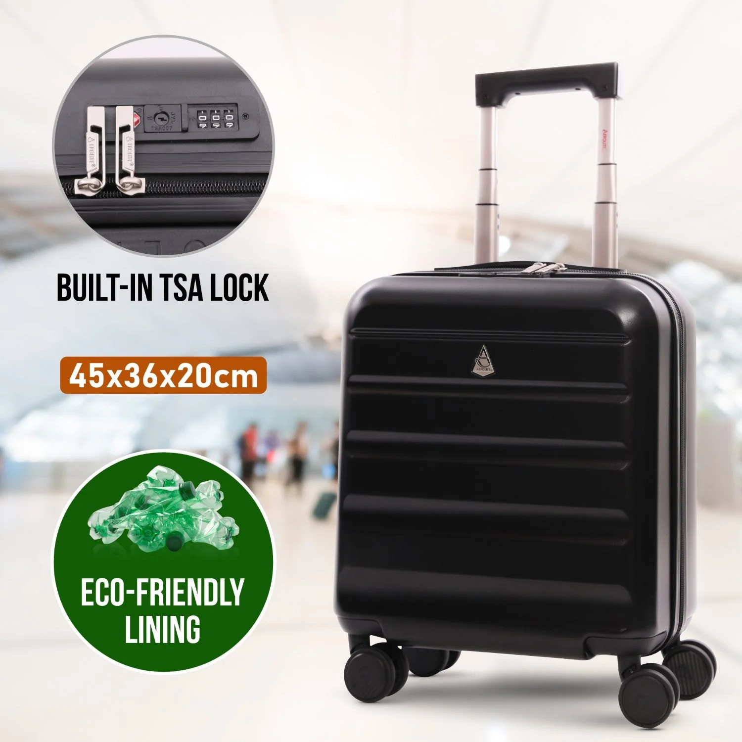Aerolite 45x36x20cm EasyJet Cabin Suitcase – Underseat Hard Shell Carry On Luggage with 8 Spinner Wheels, TSA Lock & ABS Shell, Lightweight 28L Cabin Bag (Black) - Image 5