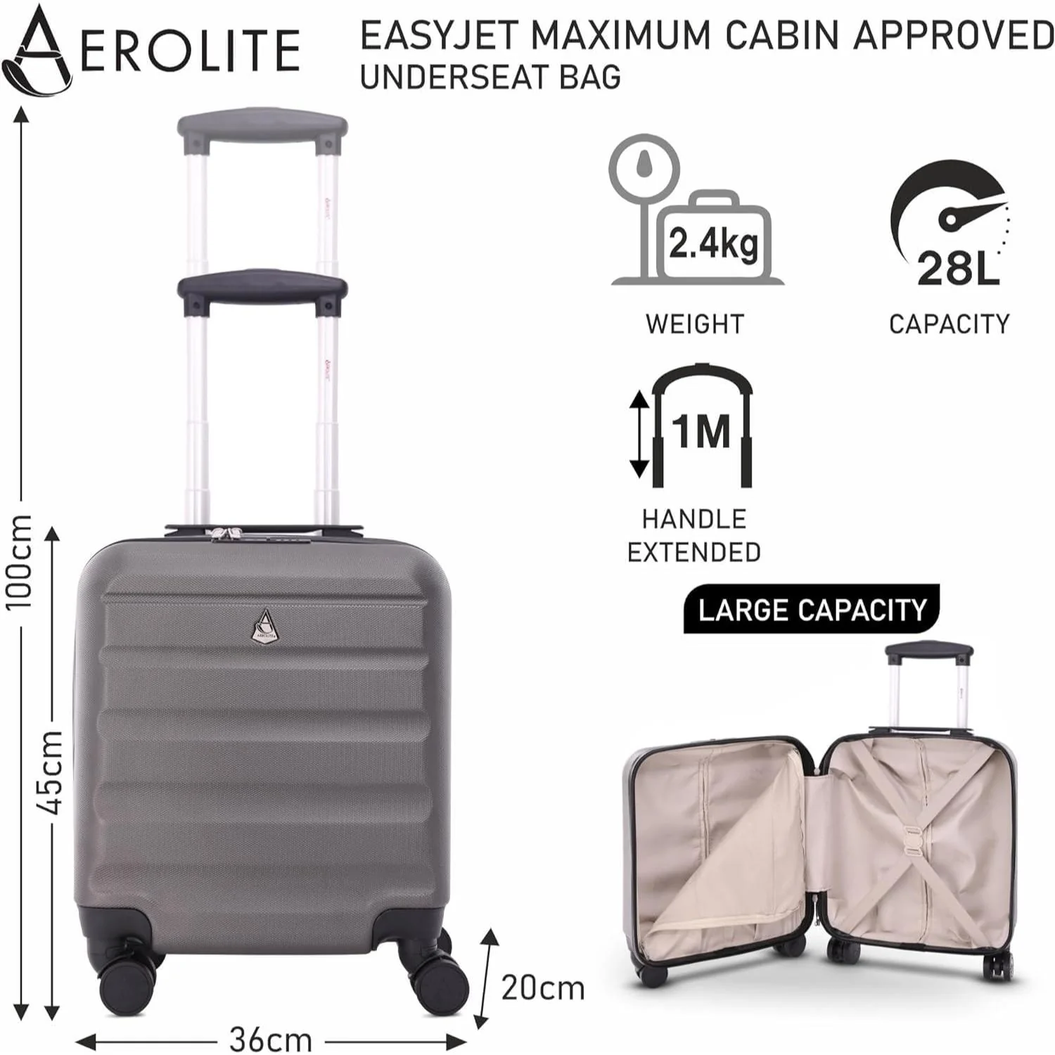 Aerolite 45x36x20cm Easyjet Maximum Cabin Size Carry On Suitcase With 8 Ultra Smooth Wheels, TSA Lock, Eco-Friendly Interior, SBS Zippers, 5 Years Warranty - Image 5