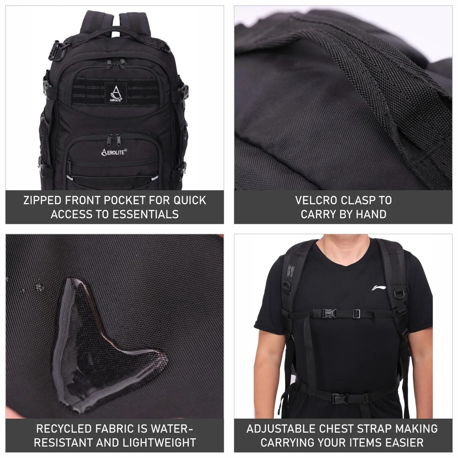 Aerolite 45x36x20cm Easyjet Maximum Premium Quality Tactical Backpack, Made From Recycled Eco-Friendly Shower-Resistant Material, 10 Year Brand Warranty + Luggage Scale + TSA Lock - Image 9