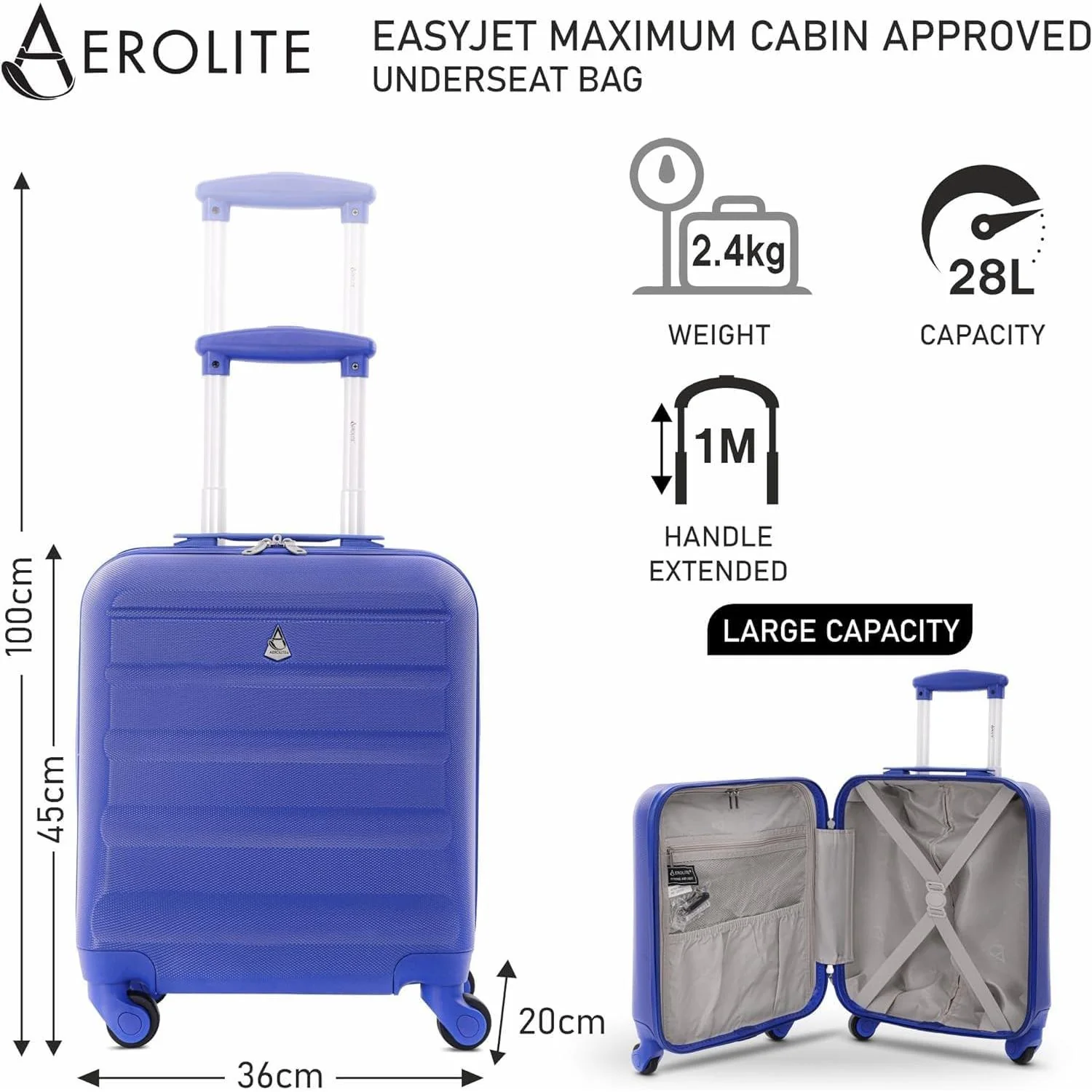 Aerolite 45x36x20cm Easyjet Maximum Size Hard Shell Carry On Hand Cabin Luggage Underseat Flight Suitcase with 4 Wheels - Image 12