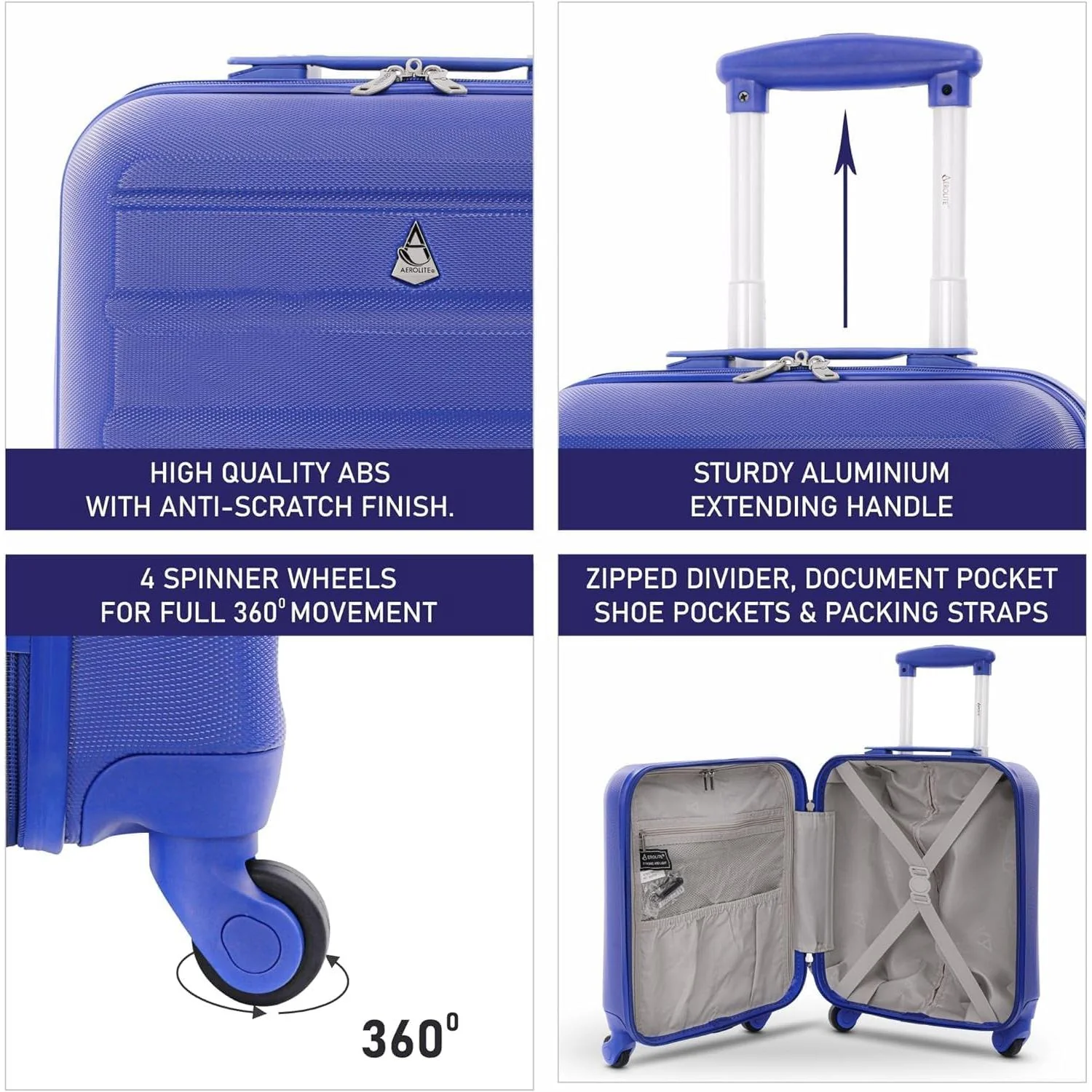 Aerolite 45x36x20cm Easyjet Maximum Size Hard Shell Carry On Hand Cabin Luggage Underseat Flight Suitcase with 4 Wheels - Image 13