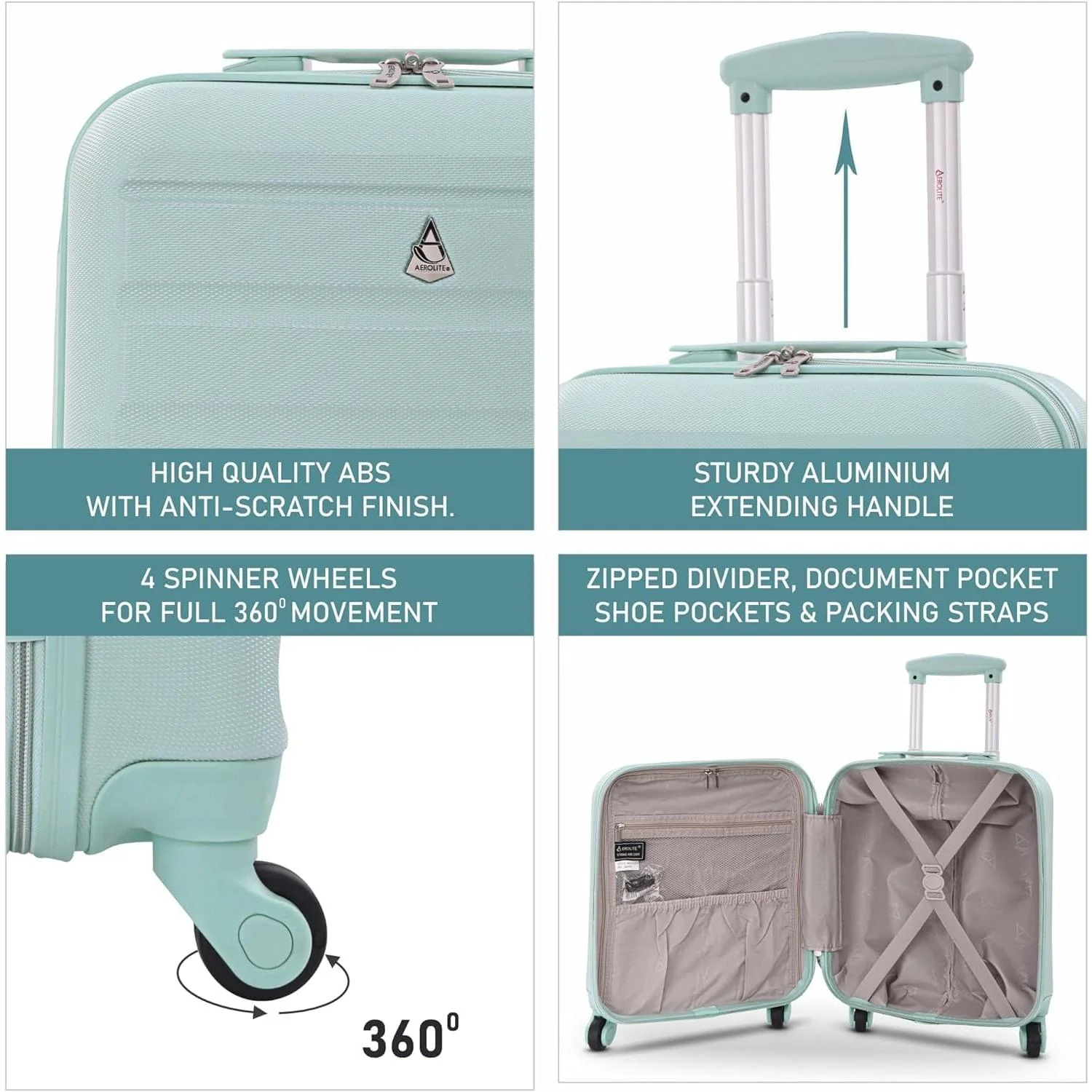 Aerolite 45x36x20cm Easyjet Maximum Size Hard Shell Carry On Hand Cabin Luggage Underseat Flight Suitcase with 4 Wheels - Image 7