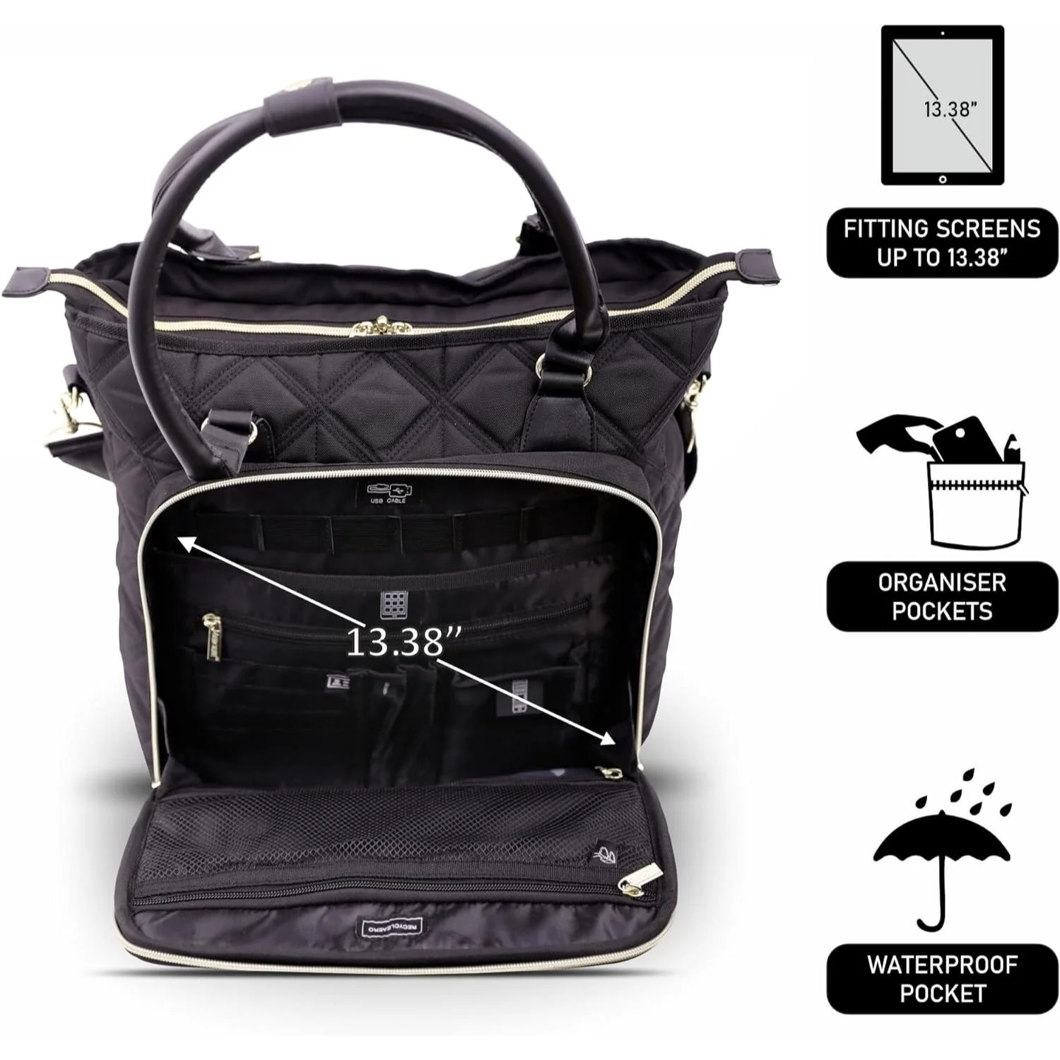 Aerolite 45x36x20cm Easyjet Maximum Super Premium Quality Eco Friendly Laptop Bag - Fits up to 16.5", Overnight Hand Cabin Luggage Shoulder Bag Quilted with 10 Year Warranty (Black) + Luggage Scale + TSA Lock - Image 12