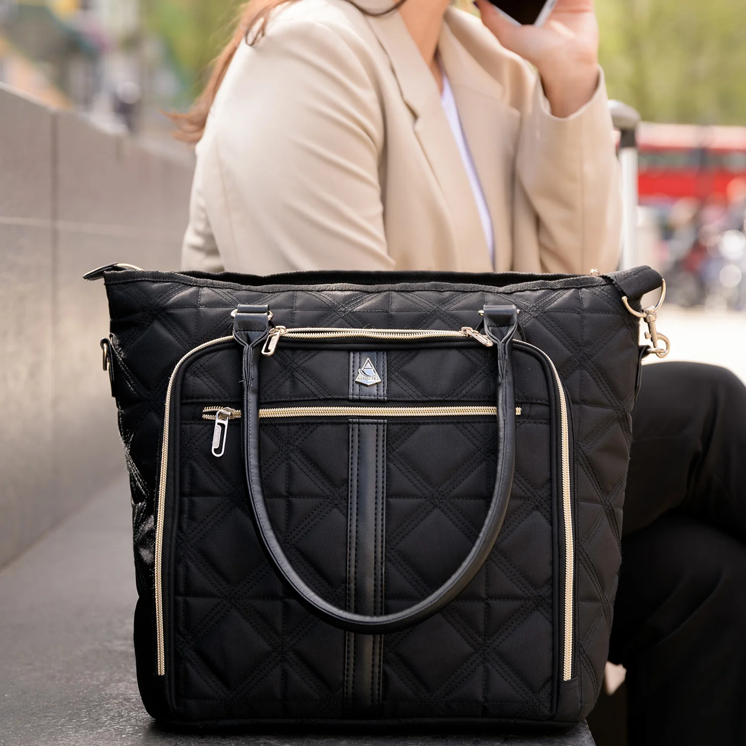 Aerolite 16.5” Quilted Ladies Laptop Bag – Elegant Travel Tote, Carry-On Hand Luggage, 45x36x20cm, Padded Shoulder Strap, 10-Year Warranty - Image 7