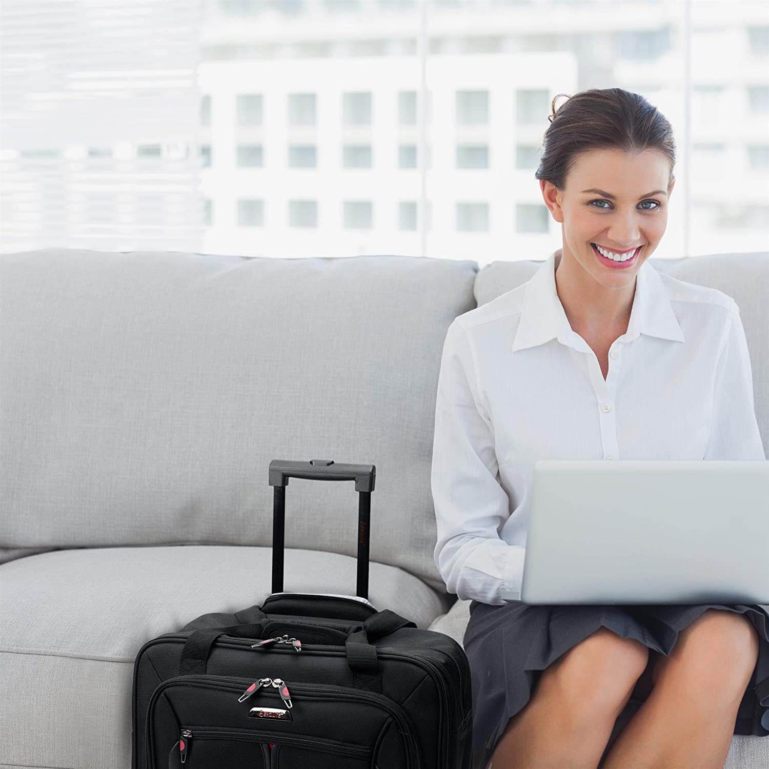 Aerolite Rolling Padded Laptop Case With 4 Wheels - Fits up to 15.6", Overnight Trolley Business Hand Cabin Luggage Case Easyjet Plus/Flexi/Up Front/Extra Legroom, British Airways & Jet2 Approved Black - Image 4