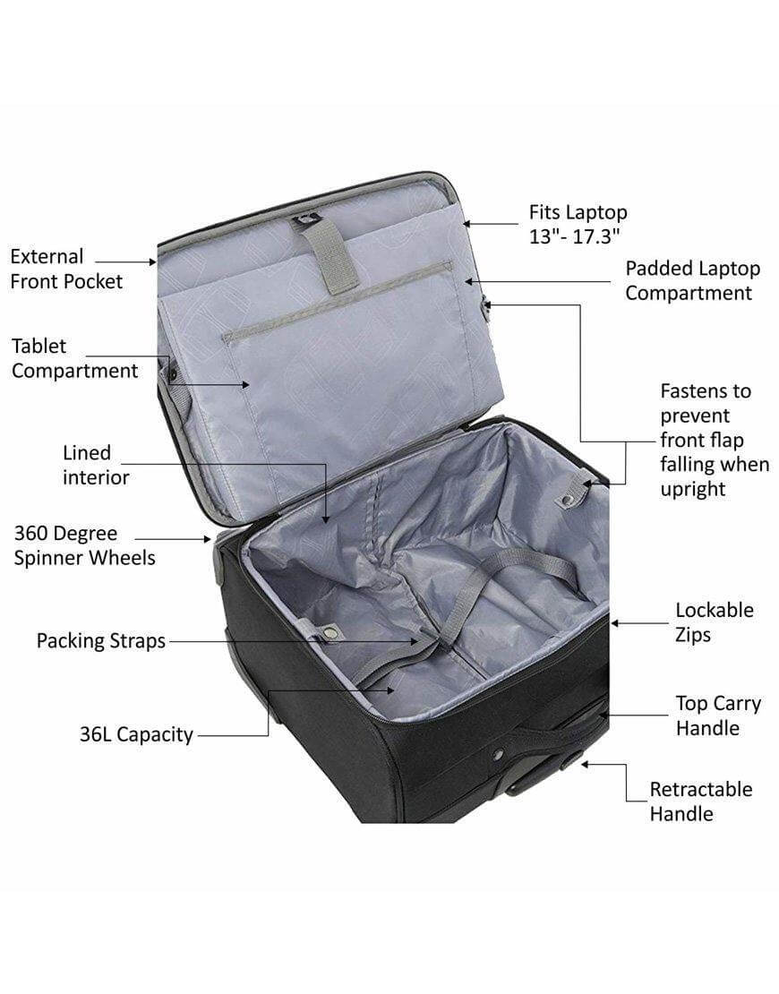 Aerolite Rolling Padded Laptop Case With 4 Wheels - Fits up to 15.6", Overnight Trolley Business Hand Cabin Luggage Case Easyjet Plus/Flexi/Up Front/Extra Legroom, British Airways & Jet2 Approved Black - Image 7