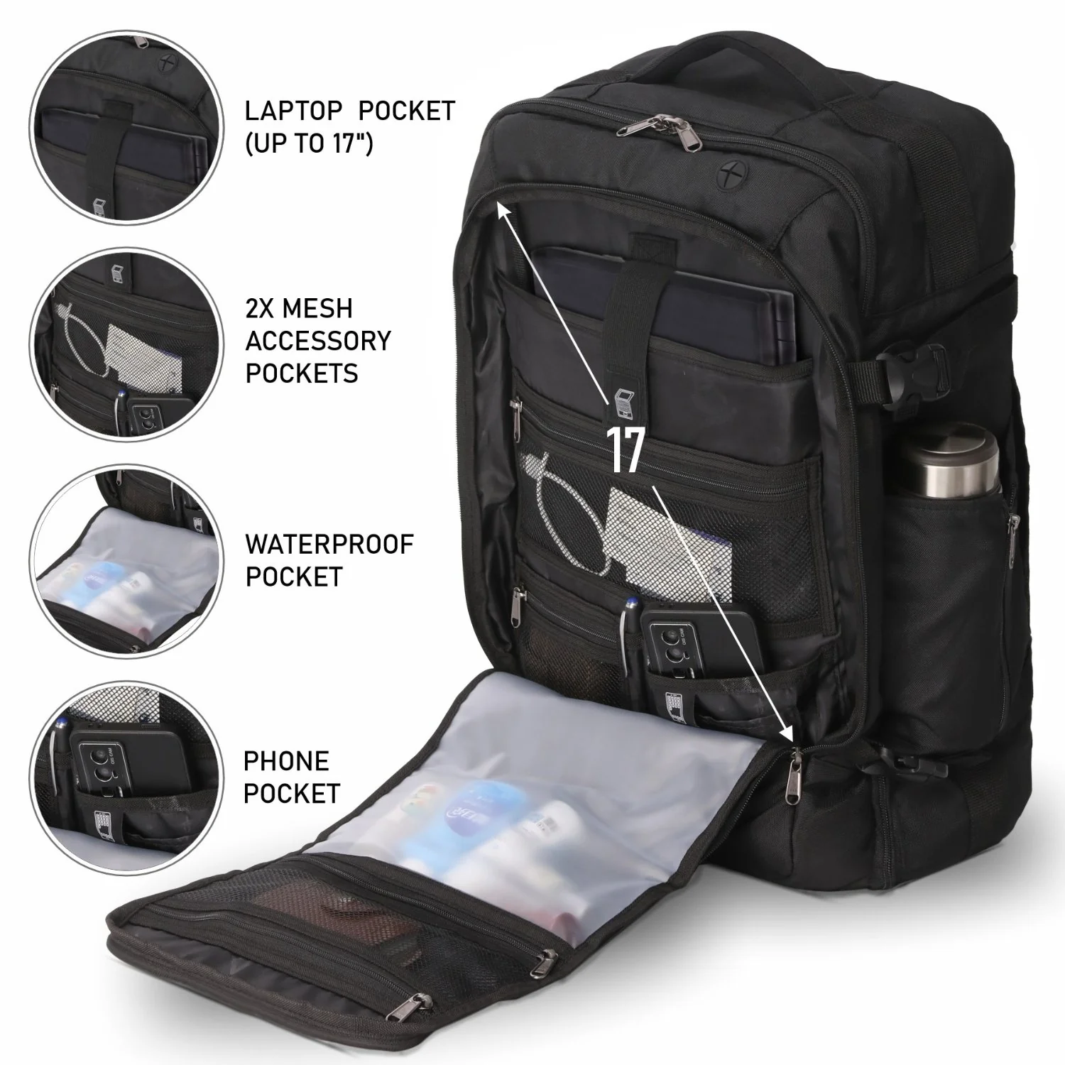 Aerolite (55x35x20cm) 39L Cabin Luggage Laptop Backpack Rucksack With YKK Zippers Fits Up To 15.6" Laptop, Approved for Ryanair (Priority), easyJet Plus, British Airways & Many More - Image 3