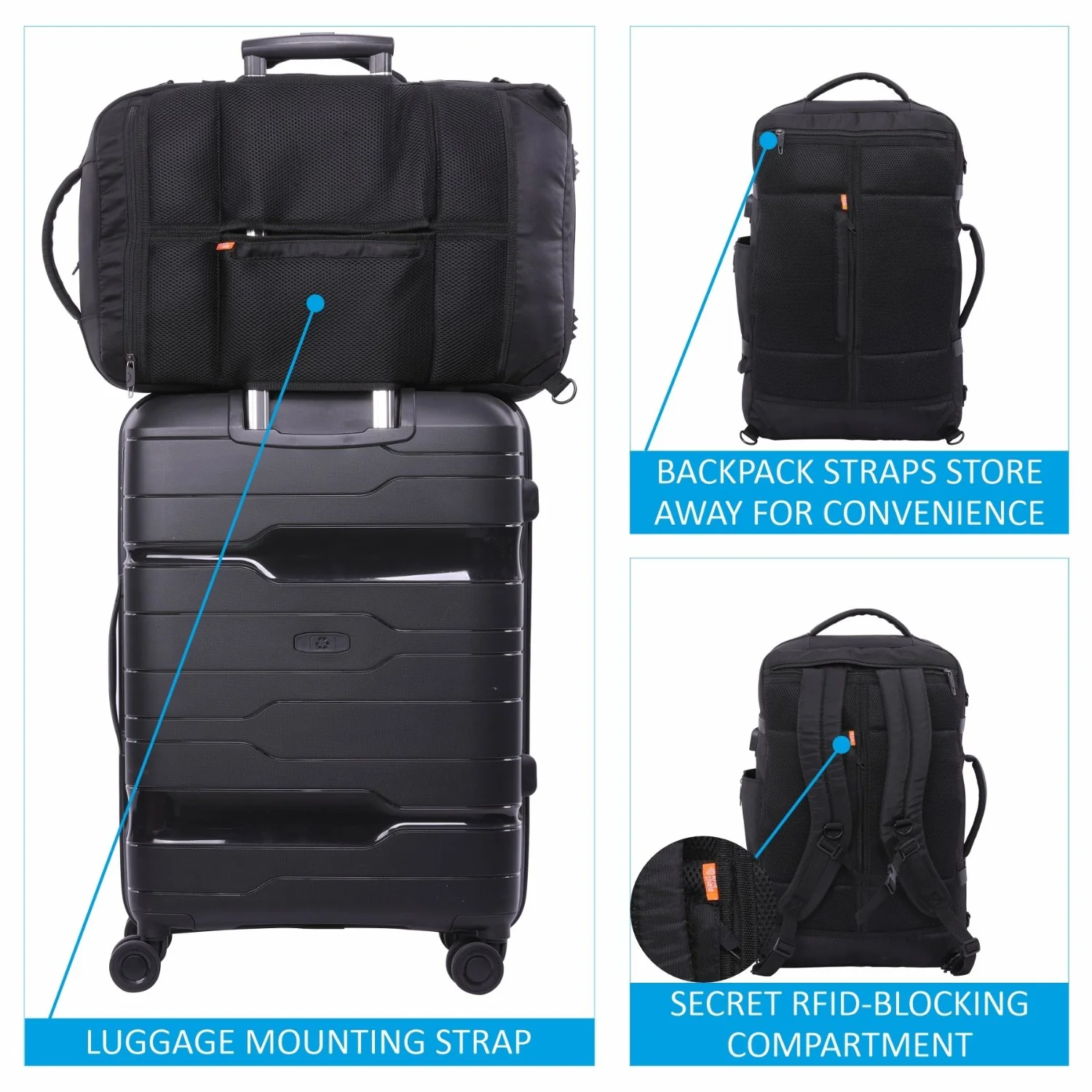 Aerolite (55x35x20cm) 39L Cabin Luggage Laptop Backpack Rucksack With YKK Zippers Fits Up To 15.6" Laptop, Approved for Ryanair (Priority), easyJet Plus, British Airways & Many More - Image 7