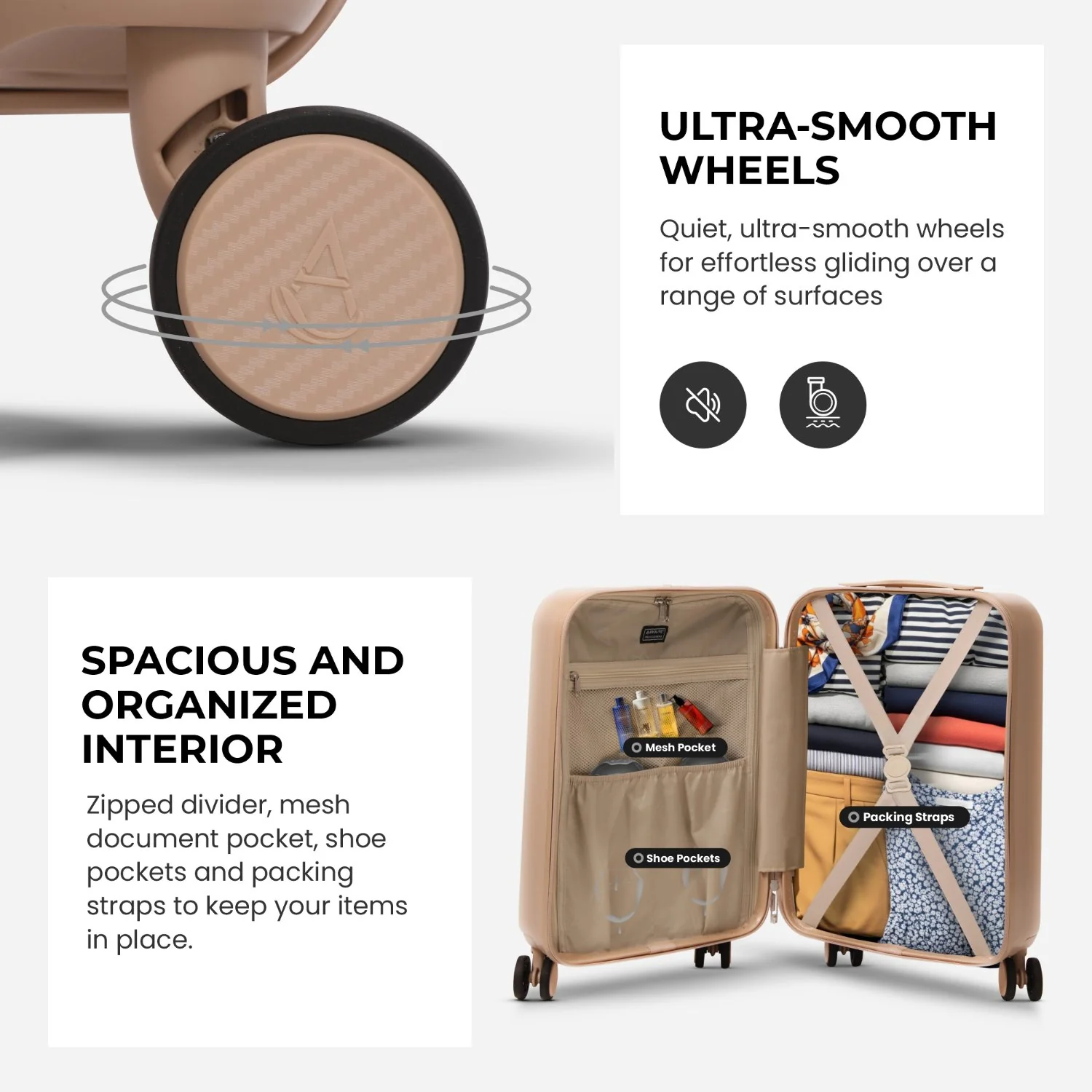 Aerolite 55x35x25cm Hard Shell Carry On Hand Cabin Luggage Suitcase with 4 Spinner Wheels & TSA Lock – Max Size Cabin Bag for Air Europa, Air France, ITA Airways, KLM & Transavia - Beige - Image 3