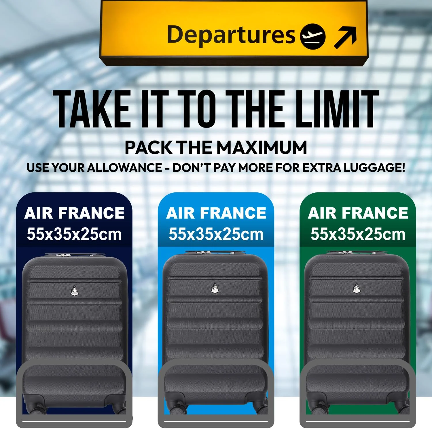 Aerolite (55x35x25cm) Hard Shell Carry On Hand Cabin Luggage Suitcase with 4 Wheels and Built-in TSA Combination Lock, Max Size for Air Europa, Air France, Alitalia, KLM & Transavia - Black - Image 4