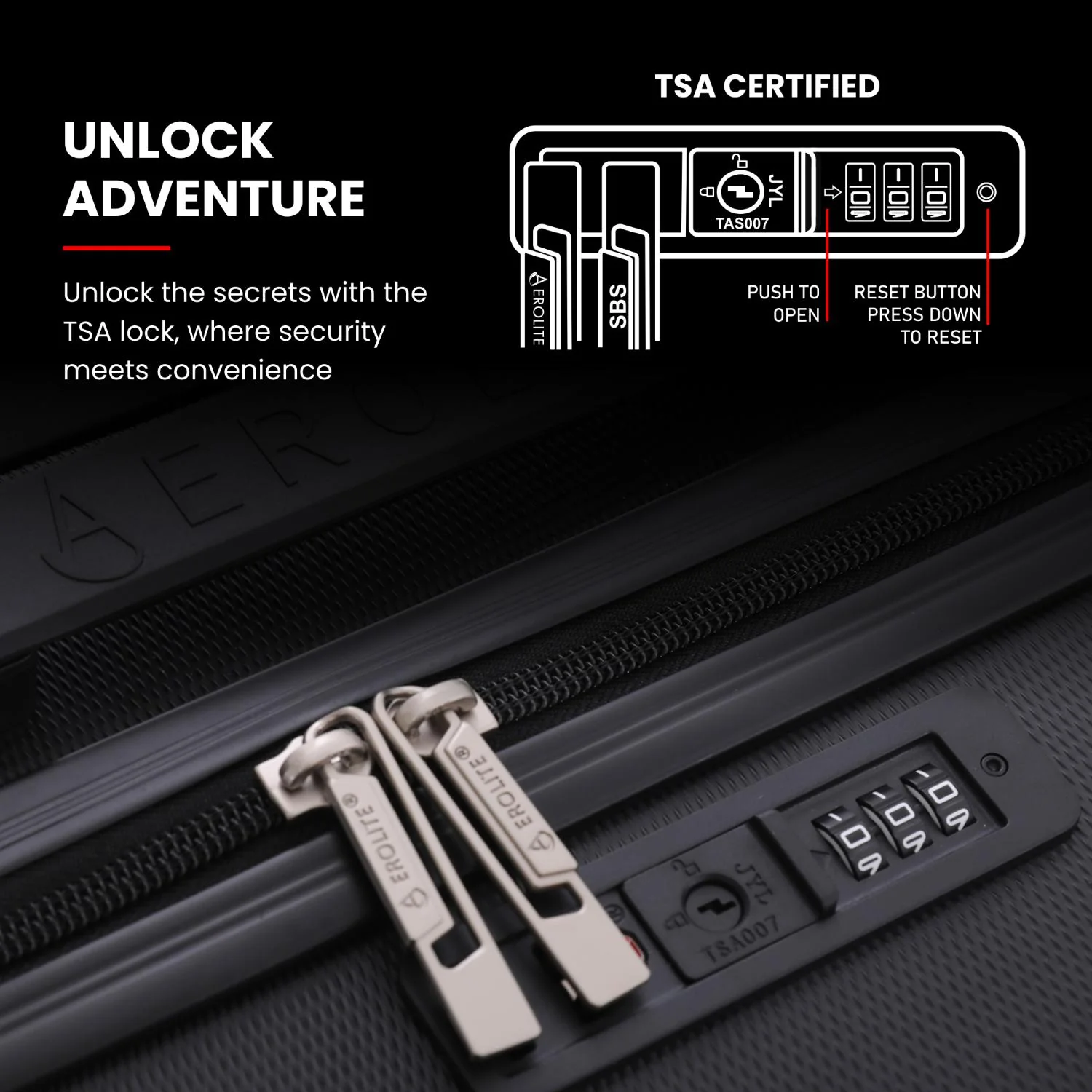 Aerolite (55x35x25cm) Hard Shell Carry On Hand Cabin Luggage Suitcase with 4 Wheels and Built-in TSA Combination Lock, Max Size for Air Europa, Air France, Alitalia, KLM & Transavia - Black - Image 5