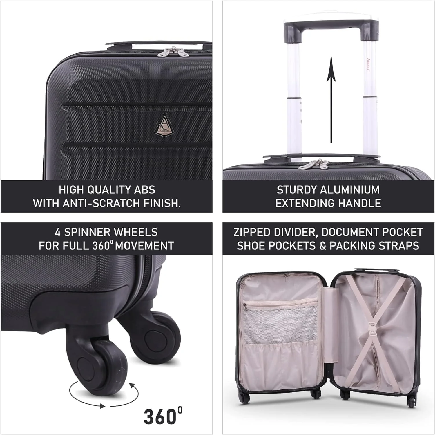 Aerolite (55x38x20cm) Emirates Max Size Hard Shell Carry On Hand Cabin Luggage Suitcase with 4 Wheels, Fits Ryanair, British Airways, easyJet & Many More - Image 16