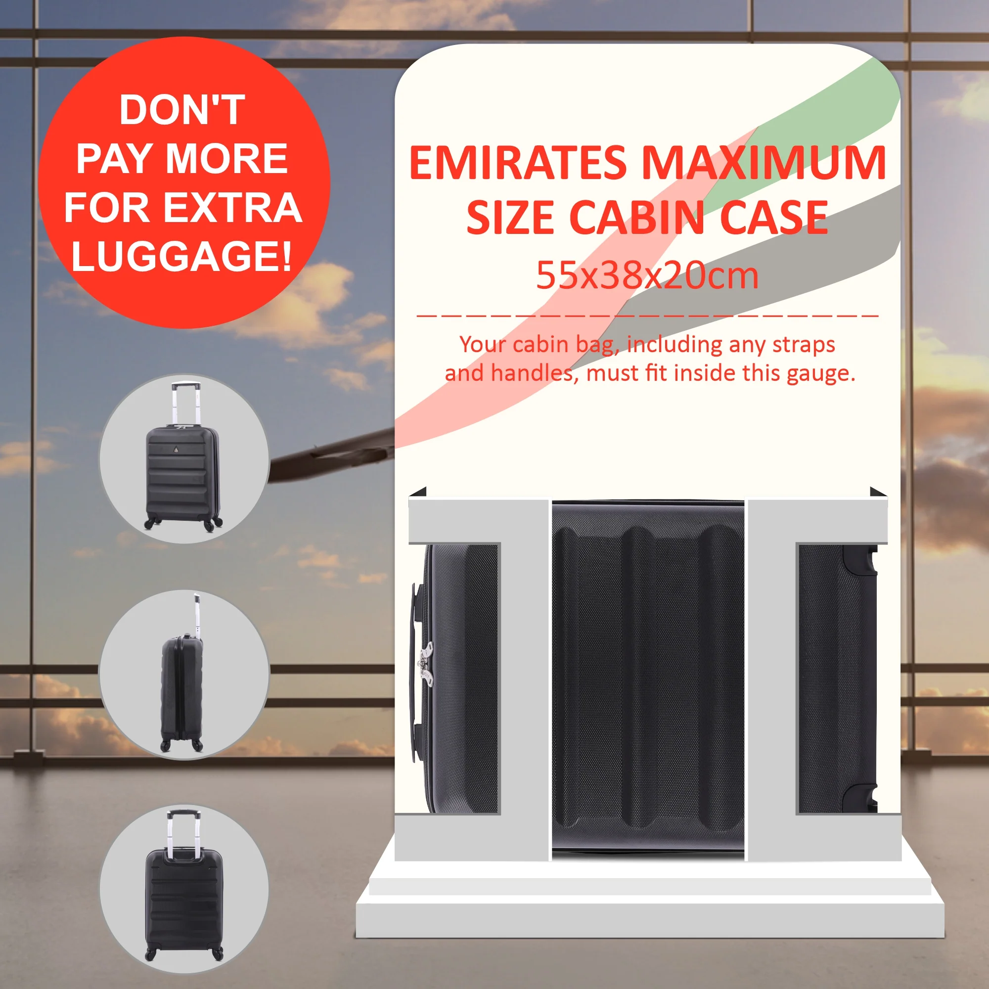 Aerolite (55x38x20cm) Emirates Max Size Hard Shell Carry On Hand Cabin Luggage Suitcase with 4 Wheels, Fits Ryanair, British Airways, easyJet & Many More - Image 3