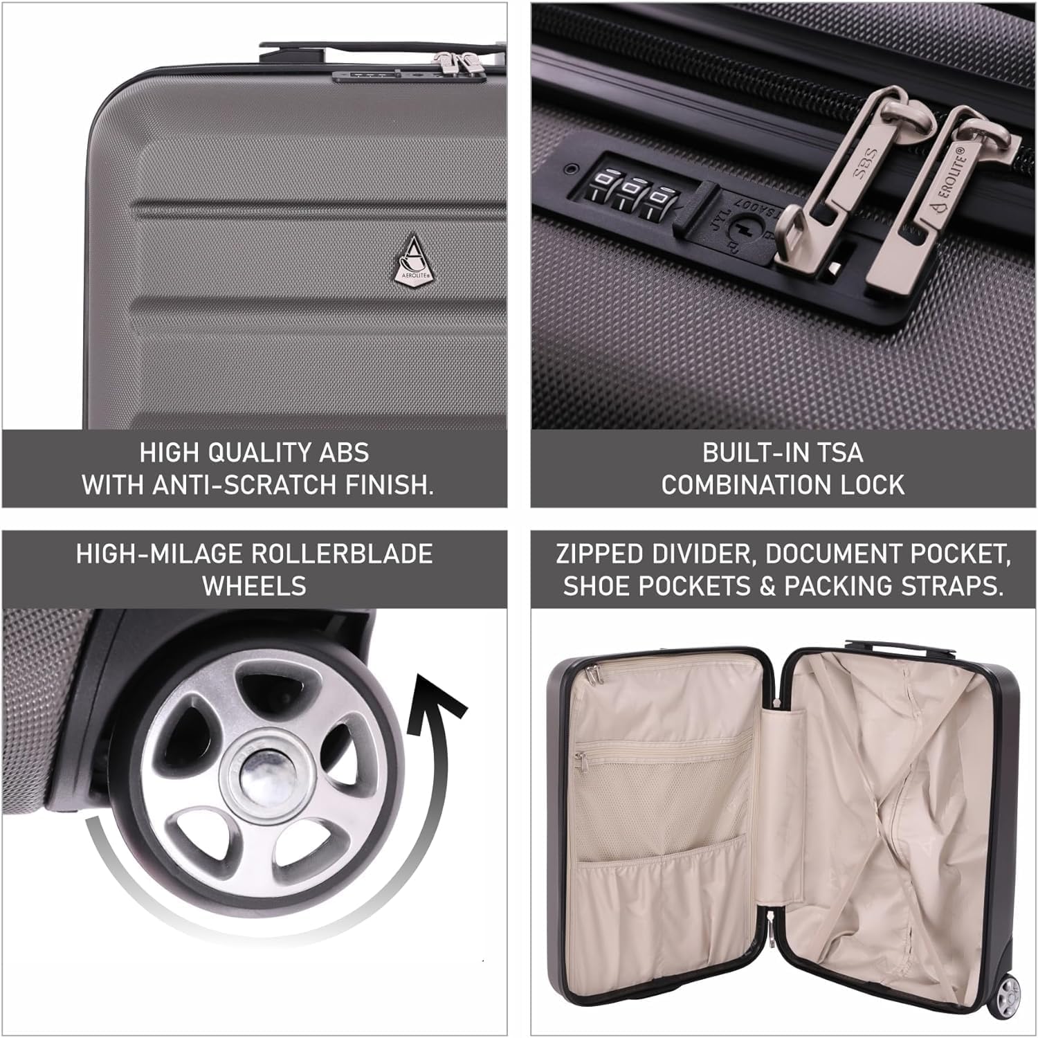 Aerolite Ryanair Maximum Bundle (55x40x20 Suitcase + 40x20x25 Holdall) 2-Piece Carry On Hand Cabin Luggage Set Bundle - Image 4