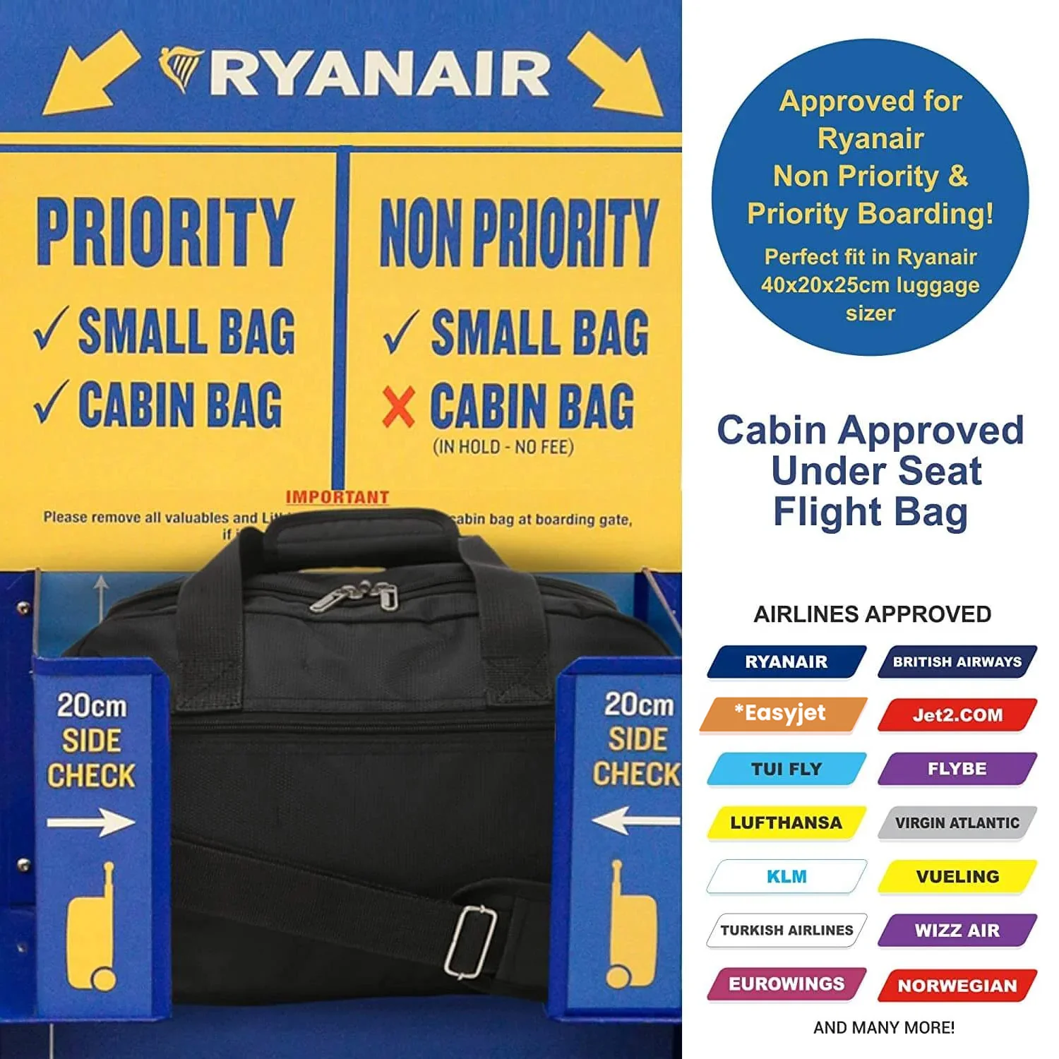 Aerolite Ryanair Maximum Bundle (55x40x20 Suitcase + 40x20x25 Holdall) 2-Piece Carry On Hand Cabin Luggage Set Bundle - Image 9