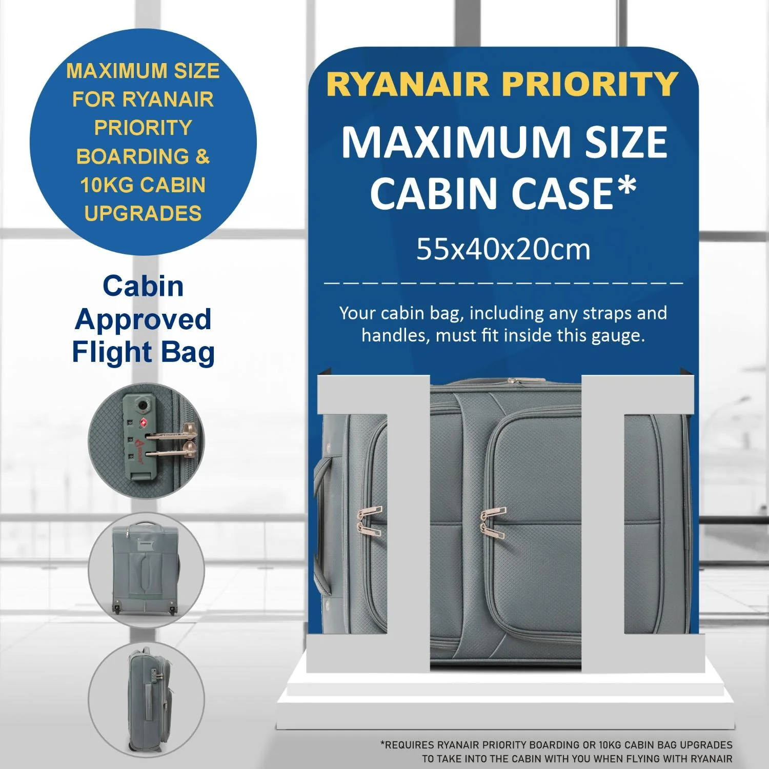 Aerolite Expandable 55x40x20cm to 55x40x23cm Ryanair Priority, Wizz Air Priority, Lufthansa Max Size Lightweight Soft Shell Carry On Hand Cabin Luggage Suitcase with 2 Wheels - Image 3