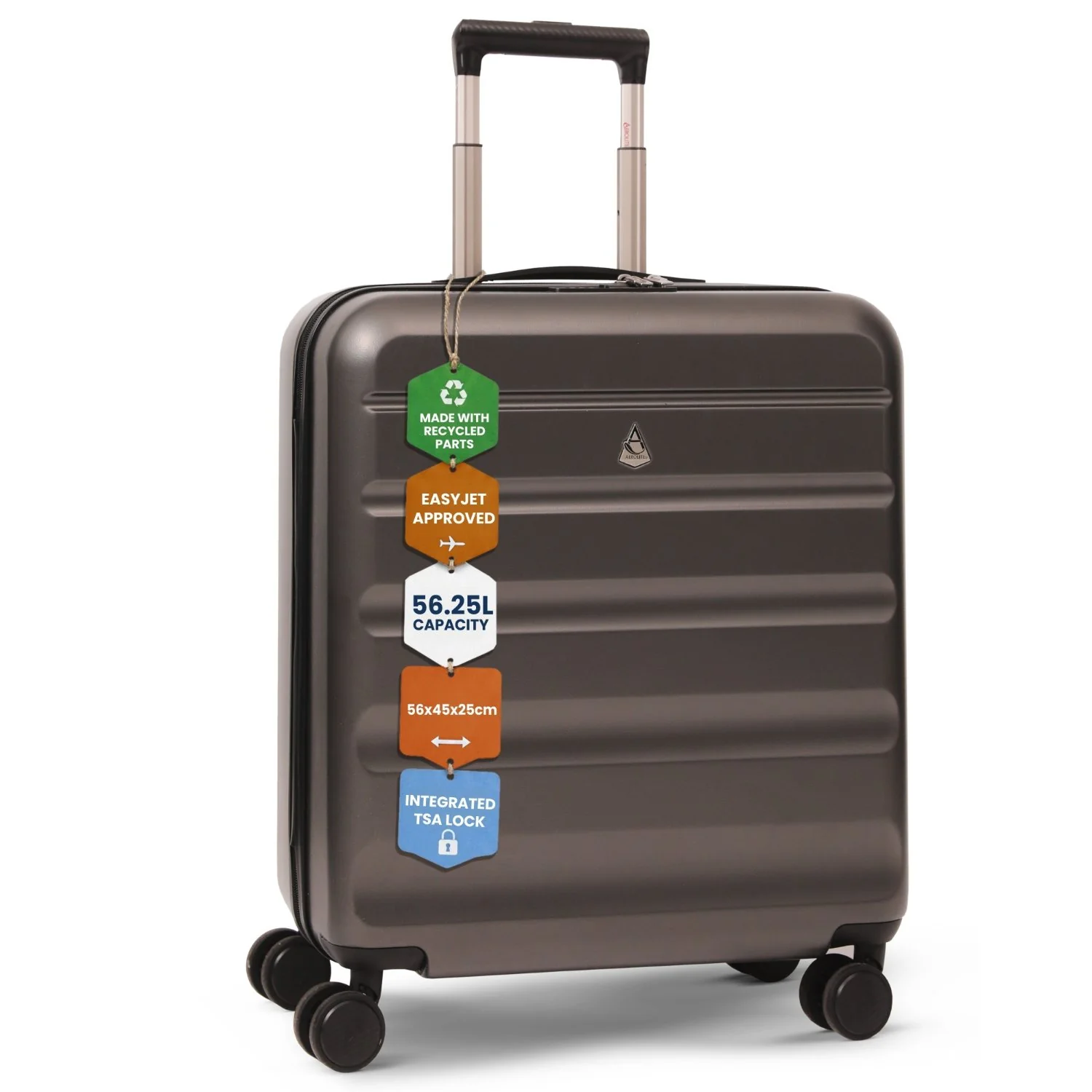 Aerolite 56x45x25cm Large Cabin Bag – Easyjet Large Cabin/Plus/Flexi, British Airways & Jet2 Maximum Cabin Luggage Size, Lightweight Hard Shell Suitcase with 8 Spinner Wheels, TSA Lock, 56L Capacity, 5-Year Warranty, Charcoal - Image 7