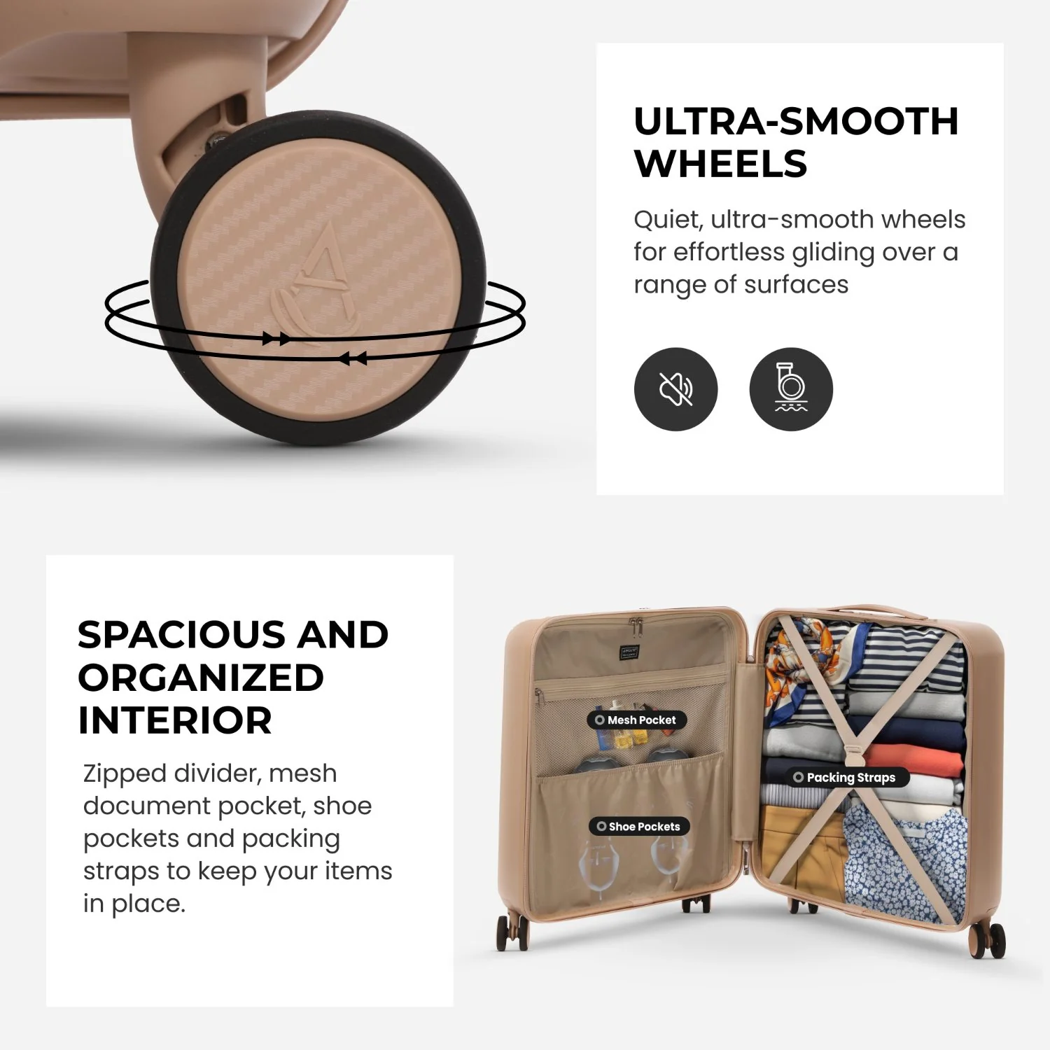 Aerolite 56x45x25cm Large Cabin Bag – Easyjet Large Cabin/Plus/Flexi, British Airways & Jet2 Maximum Cabin Luggage Size, Lightweight Hard Shell Suitcase with 8 Spinner Wheels, TSA Lock, 56L Capacity, 5-Year Warranty, Beige - Image 3