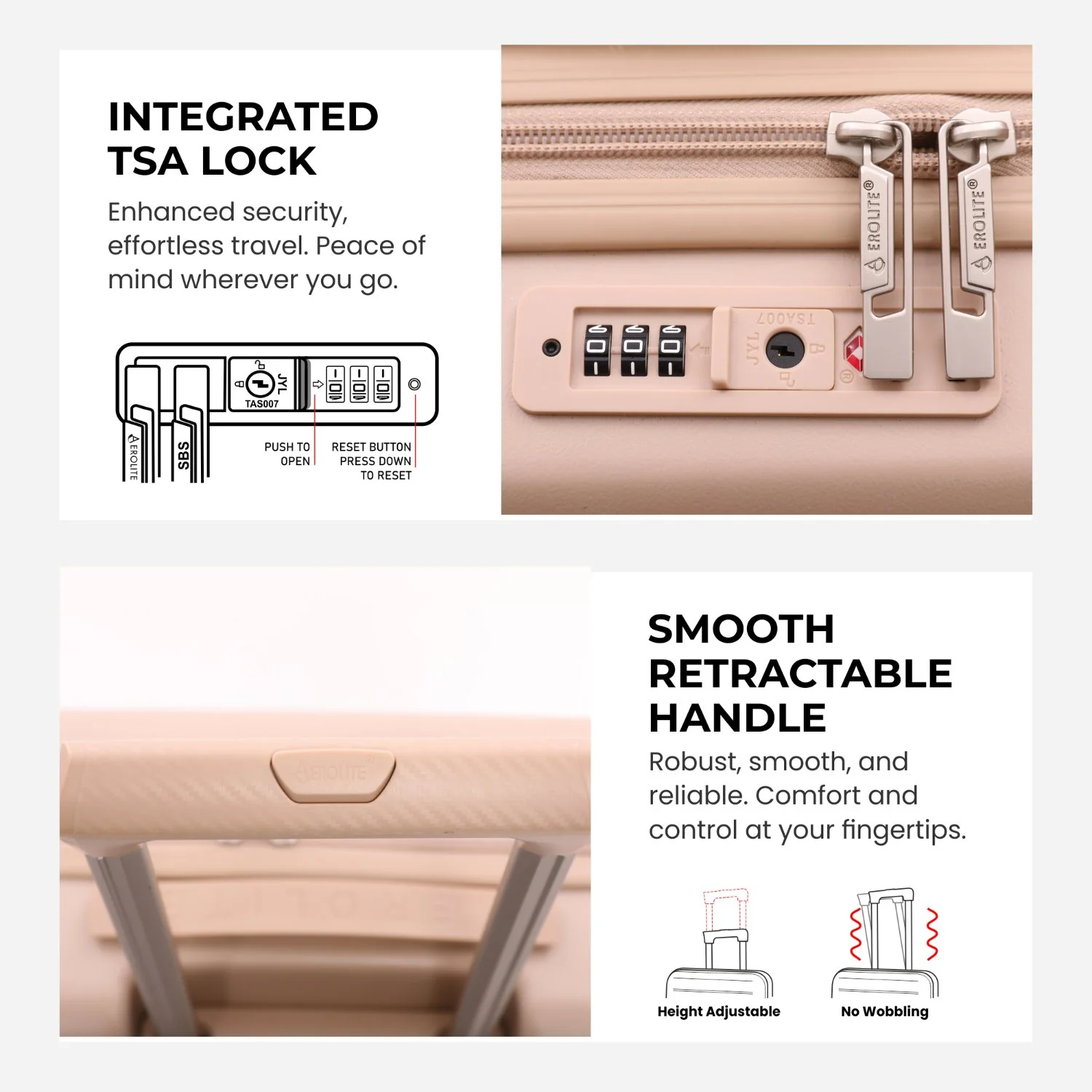 Aerolite 56x45x25cm Large Cabin Bag – Easyjet Large Cabin/Plus/Flexi, British Airways & Jet2 Maximum Cabin Luggage Size, Lightweight Hard Shell Suitcase with 8 Spinner Wheels, TSA Lock, 56L Capacity, 5-Year Warranty, Beige - Image 4