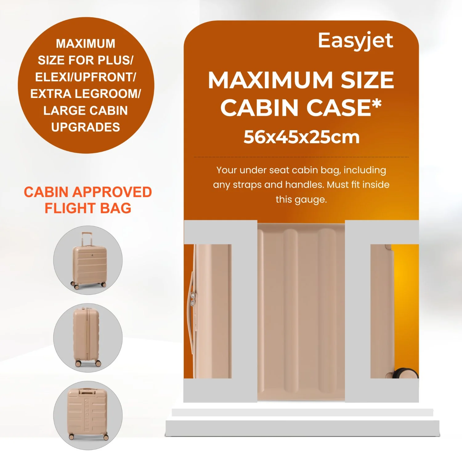 Aerolite 56x45x25cm Large Cabin Bag – Easyjet Large Cabin/Plus/Flexi, British Airways & Jet2 Maximum Cabin Luggage Size, Lightweight Hard Shell Suitcase with 8 Spinner Wheels, TSA Lock, 56L Capacity, 5-Year Warranty, Beige - Image 5