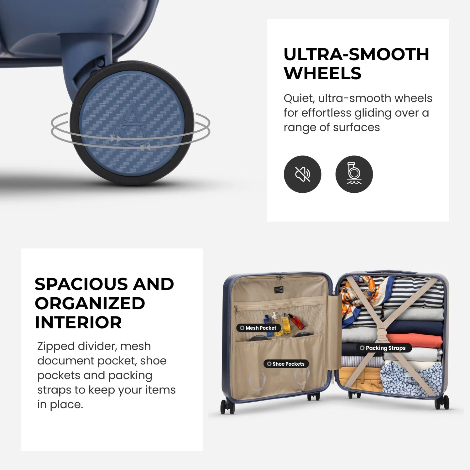 Aerolite 56x45x25cm Large Cabin Bag – Easyjet Large Cabin/Plus/Flexi, British Airways & Jet2 Maximum Cabin Luggage Size, Lightweight Hard Shell Suitcase with 8 Spinner Wheels, TSA Lock, 56L Capacity, 5-Year Warranty, Blue (Set of 2) - Image 4