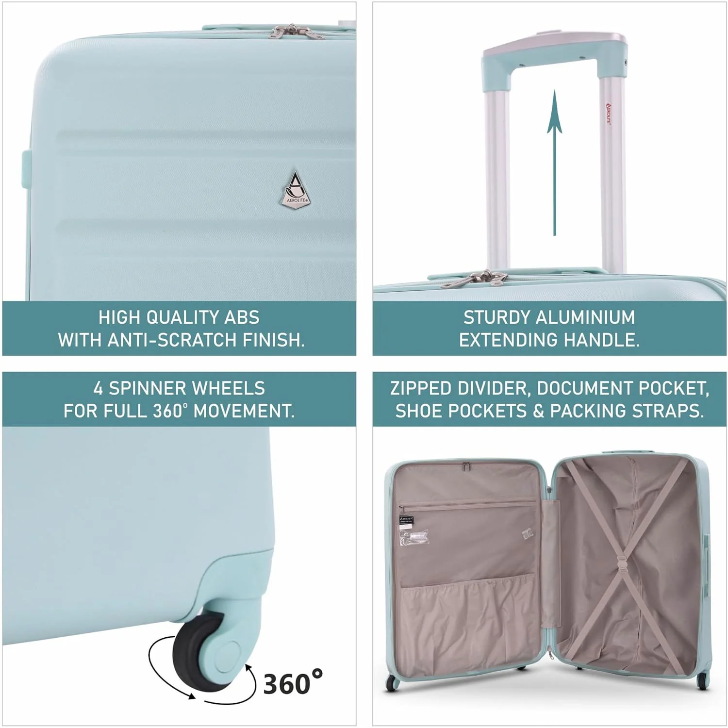 Aerolite 25" (69x50x27cm) Medium Lightweight Hard Shell Checked In Hold Luggage Suitcase with 4 Wheels, 82L Capacity - Image 14