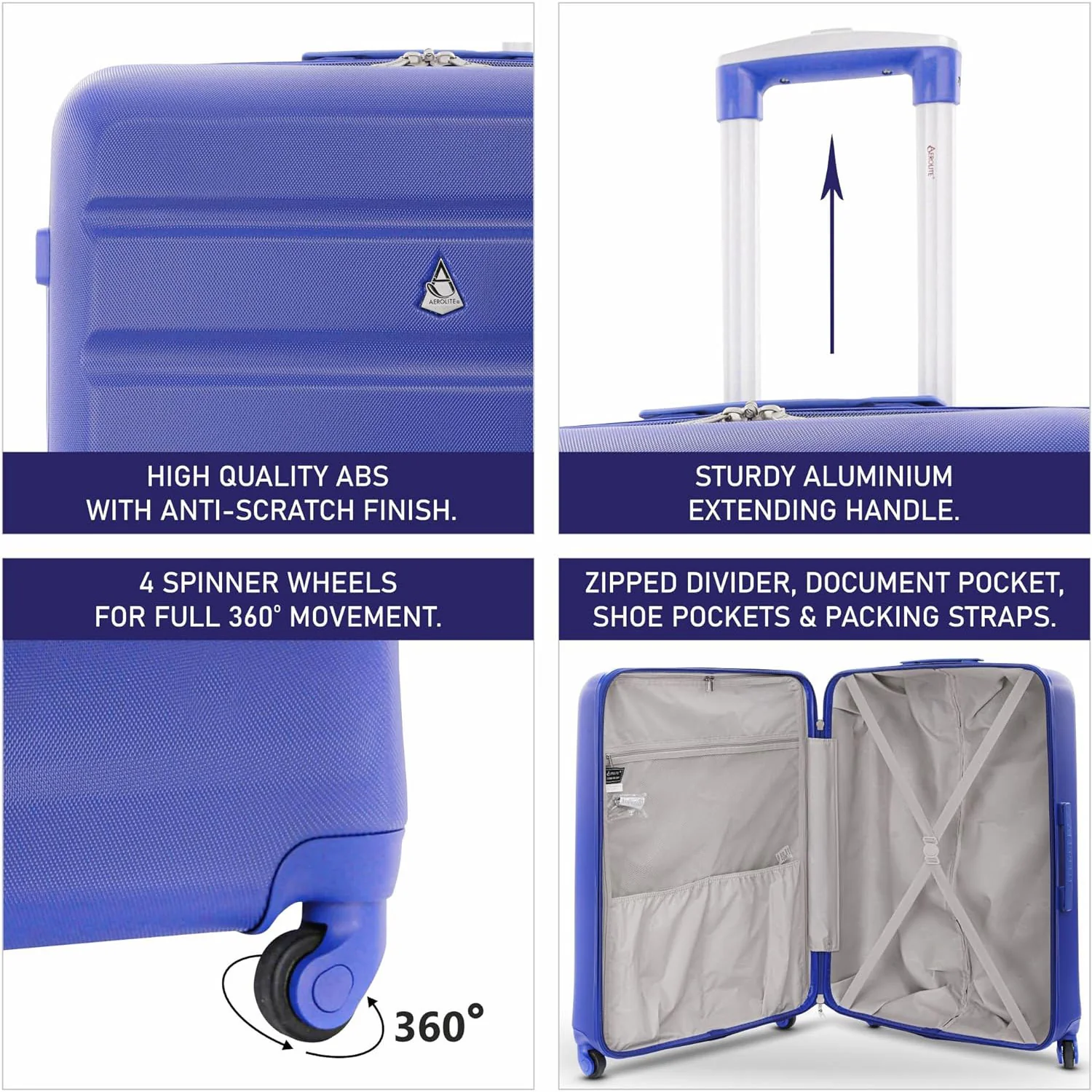Aerolite 25" (69x50x27cm) Medium Lightweight Hard Shell Checked In Hold Luggage Suitcase with 4 Wheels, 82L Capacity - Image 3
