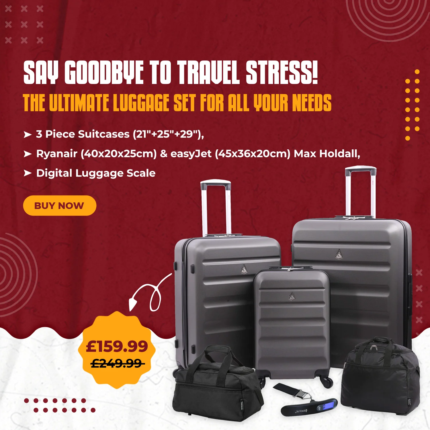 Aerolite Ultimate Mega 6 Piece Luggage Set, 3 Piece Suitcases (21"+25"+29"), Ryanair (40x20x25cm) & easyJet (45x36x20cm) Max Holdall, Digital Luggage Scale - Image 2