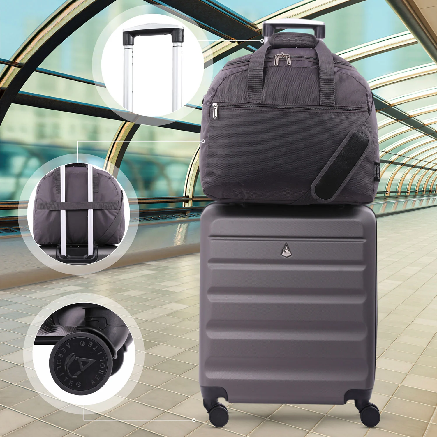 Aerolite Easyjet Bundle, Large Cabin (56x45x25cm) Lightweight Hard Shell Cabin Suitcase & (45x36x20cm) Easyjet Max Holdall - Image 10