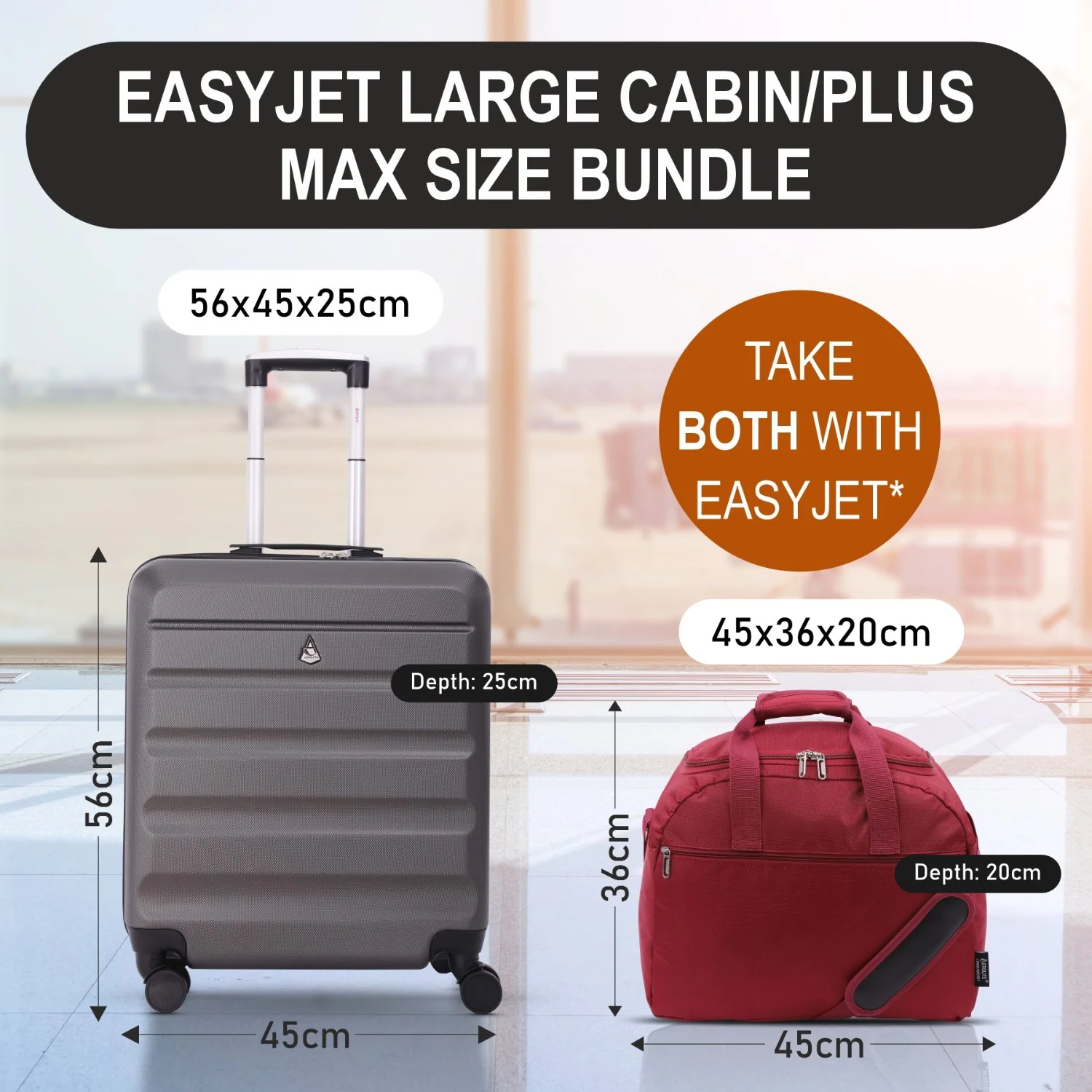 Aerolite Easyjet Bundle, Large Cabin (56x45x25cm) Lightweight Hard Shell Cabin Suitcase & (45x36x20cm) Easyjet Max Holdall - Image 2