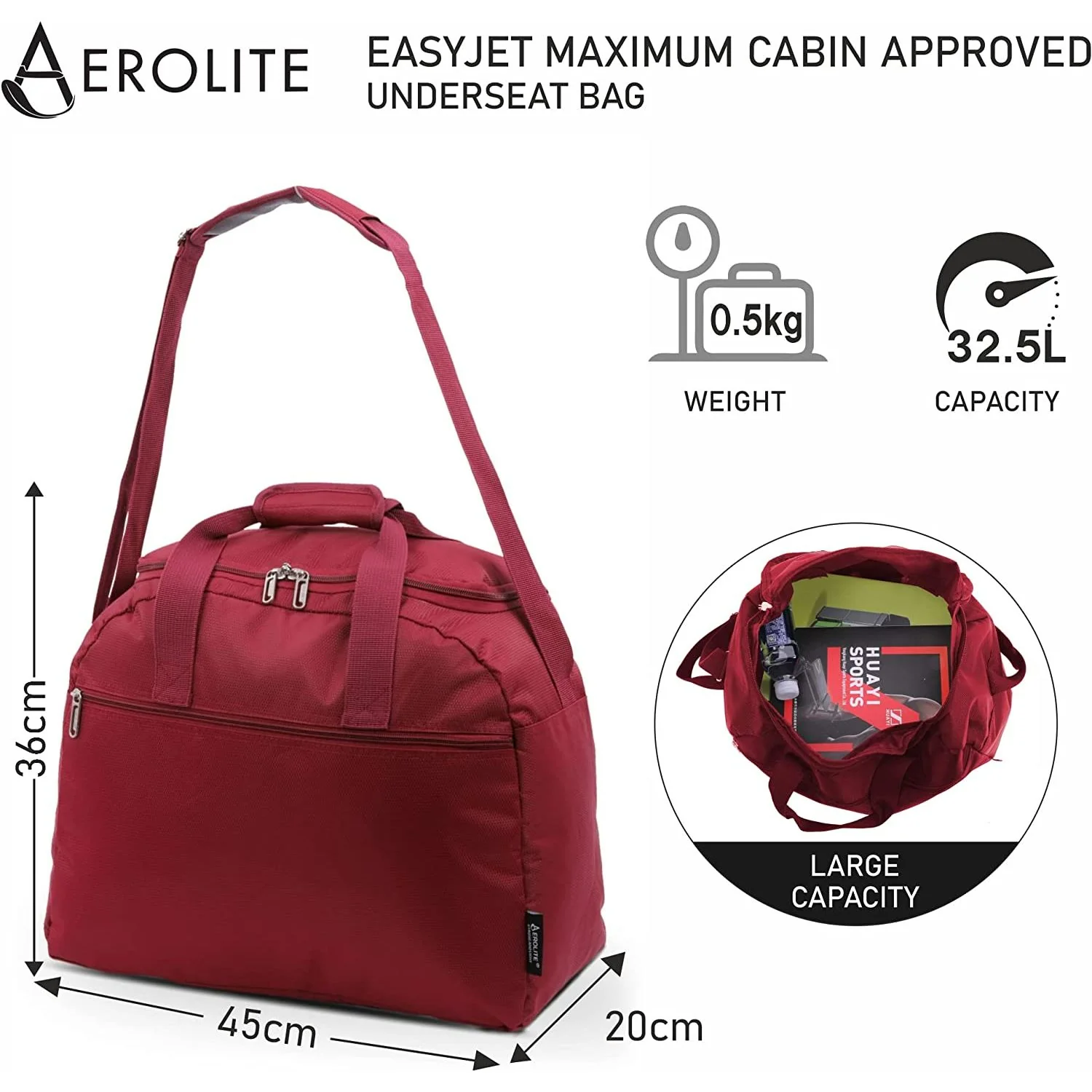 Aerolite Easyjet Maximum Size (45x36x20cm) Holdall New and Improved 2025 Cabin Luggage Under Seat Flight Bag - Image 32