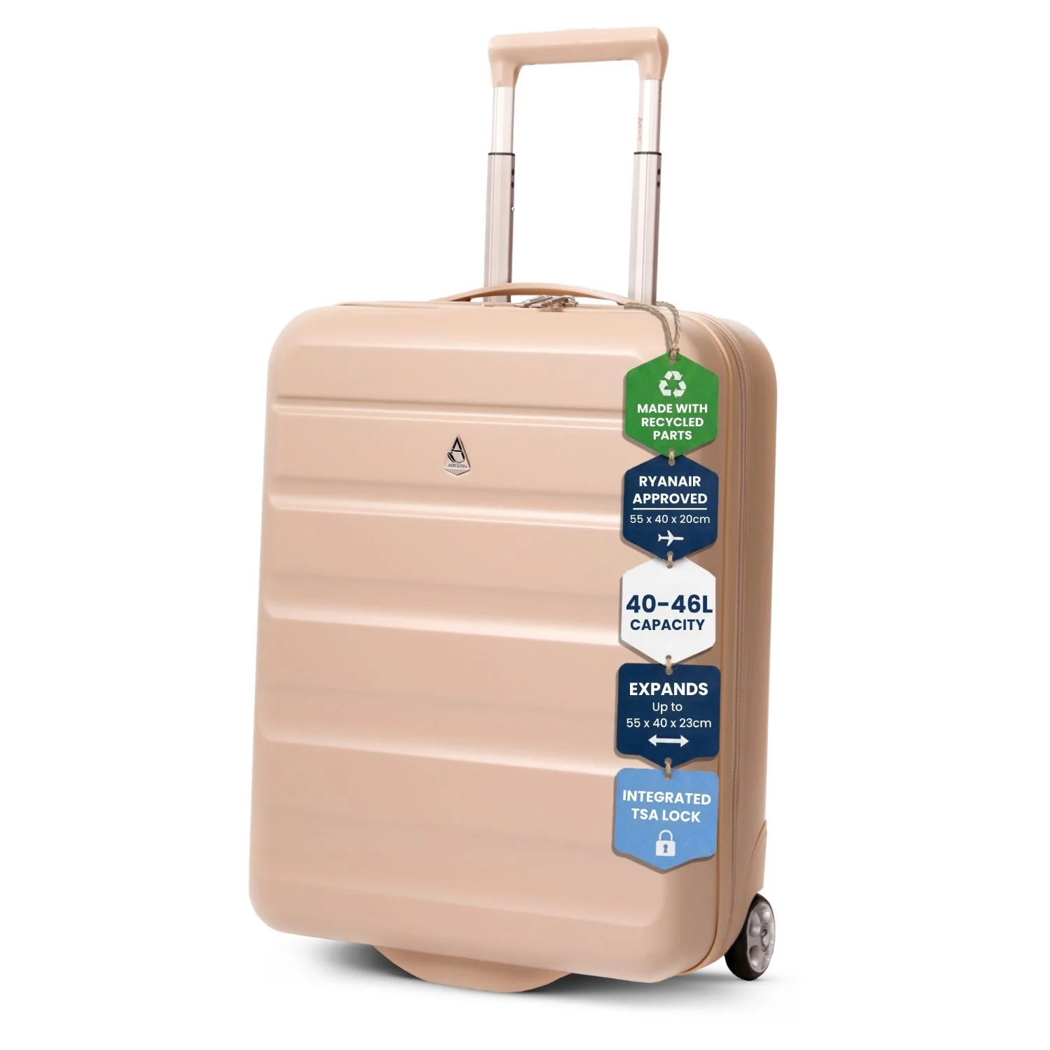Aerolite Expandable Cabin Suitcase 55x40x20cm Ryanair Priority Max Size, Expands to 55x40x23cm for Lufthansa & Wizz Air Priority, Hard Shell 2-Wheel Carry-On Trolley with TSA Lock, 40–46L Capacity, Beige - Image 8