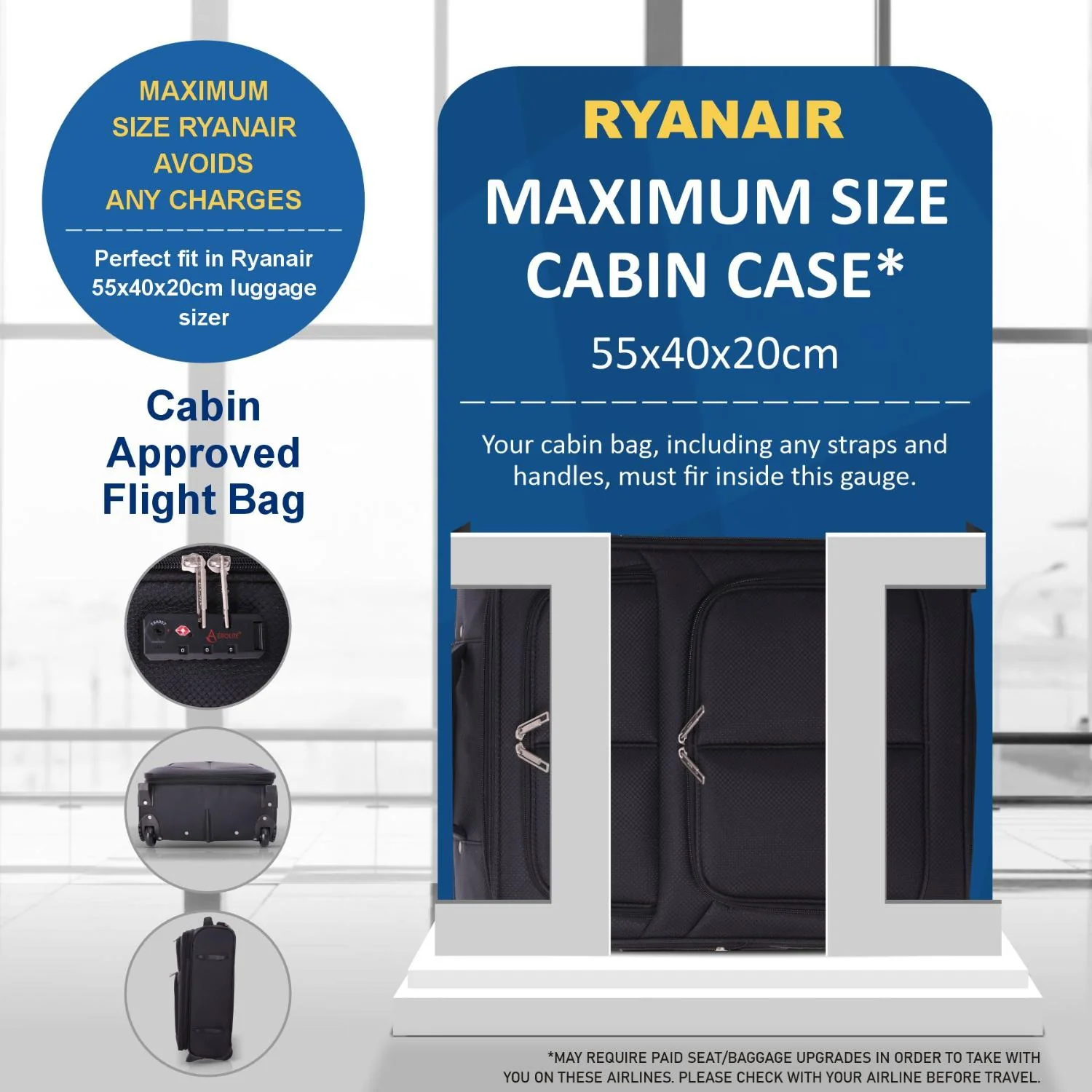 Aerolite Ryanair Bundle Expandable (55x40x20cm) to (55x40x23cm) Ryanair (Priority) Maximum Lightweight Cabin Suitcase and (40x20x25cm) Ryanair Maximum Underseat Holdall - Image 4
