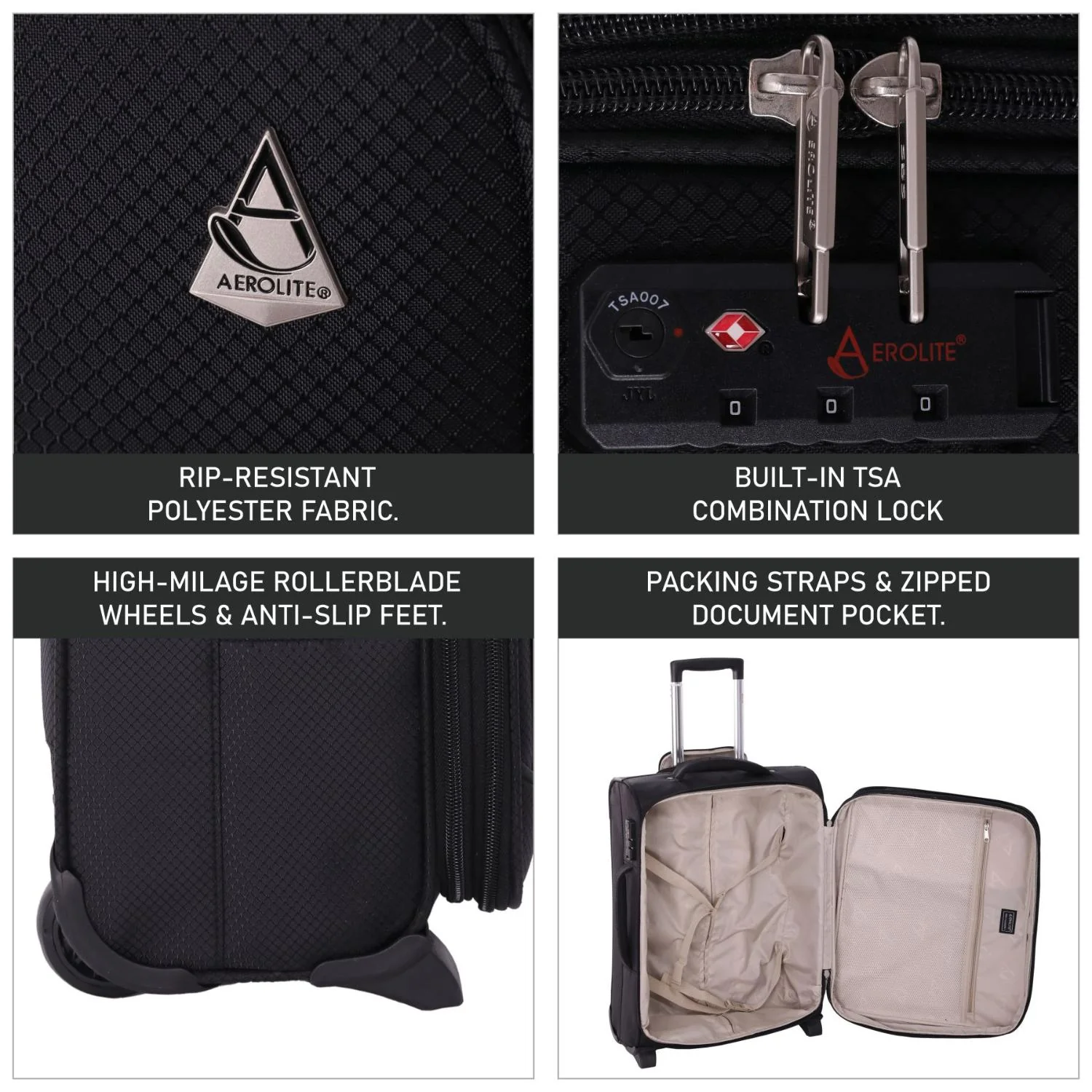 Aerolite Ryanair Bundle Expandable (55x40x20cm) to (55x40x23cm) Ryanair (Priority) Maximum Lightweight Cabin Suitcase and (40x20x25cm) Ryanair Maximum Underseat Holdall - Image 7