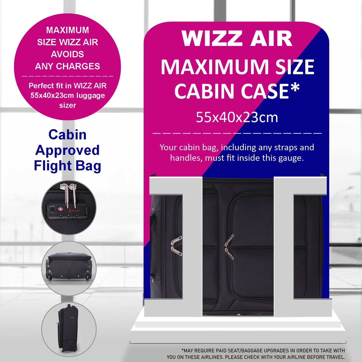 Aerolite Expandable (55x40x20cm) to (55x40x23cm) Ryanair (Priority) Maximum Allowance Lightweight Cabin Hand Luggage 2 Wheels, Maximum Size for Ryanair Priority, Wizz Air Priority, Lufthansa - Image 4