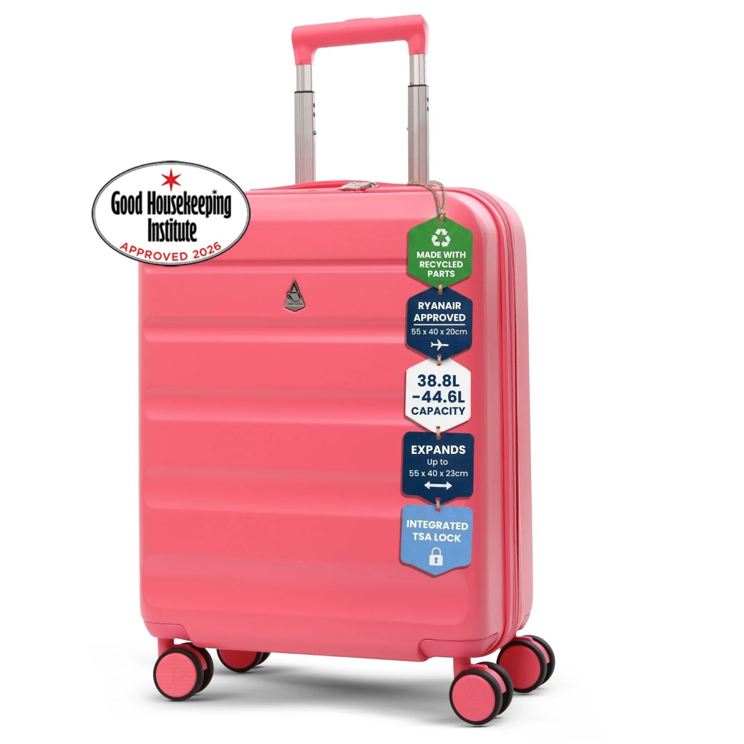 Aerolite Expandable 55x40x20cm to 55x40x23cm Ryanair Priority, Wizz Air Priority, Lufthansa Max Size Lightweight Hard Shell Carry On Hand Cabin Luggage Suitcase with 4 Wheels (PINK)