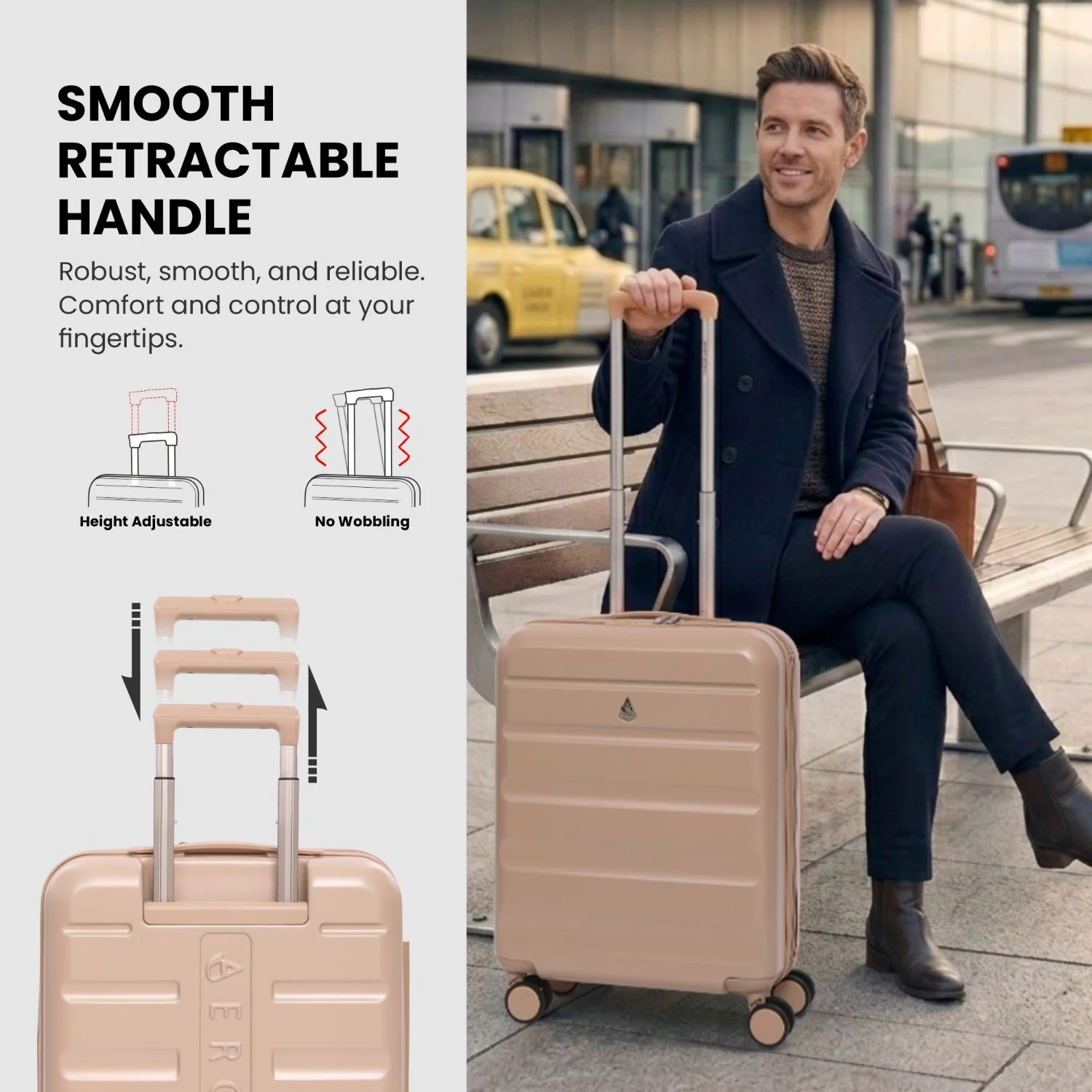 Aerolite Expandable 55x40x20cm to 55x40x23cm Ryanair Priority, Wizz Air Priority, Lufthansa Max Size Lightweight Hard Shell Carry On Hand Cabin Luggage Suitcase with 4 Wheels (BEIGE) - Image 4
