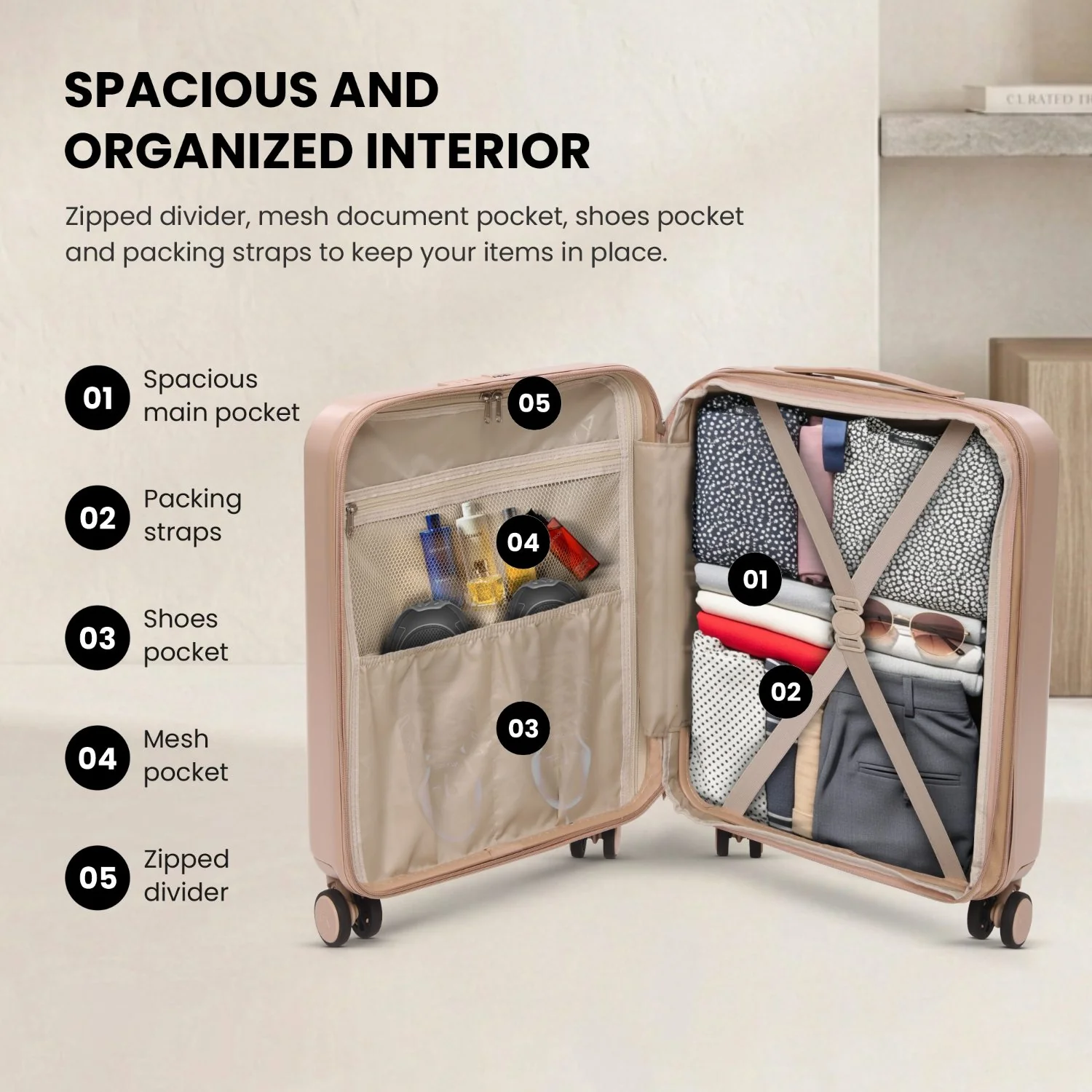 Aerolite Expandable 55x40x20cm to 55x40x23cm Ryanair Priority, Wizz Air Priority, Lufthansa Max Size Lightweight Hard Shell Carry On Hand Cabin Luggage Suitcase with 4 Wheels (BEIGE) - Image 7