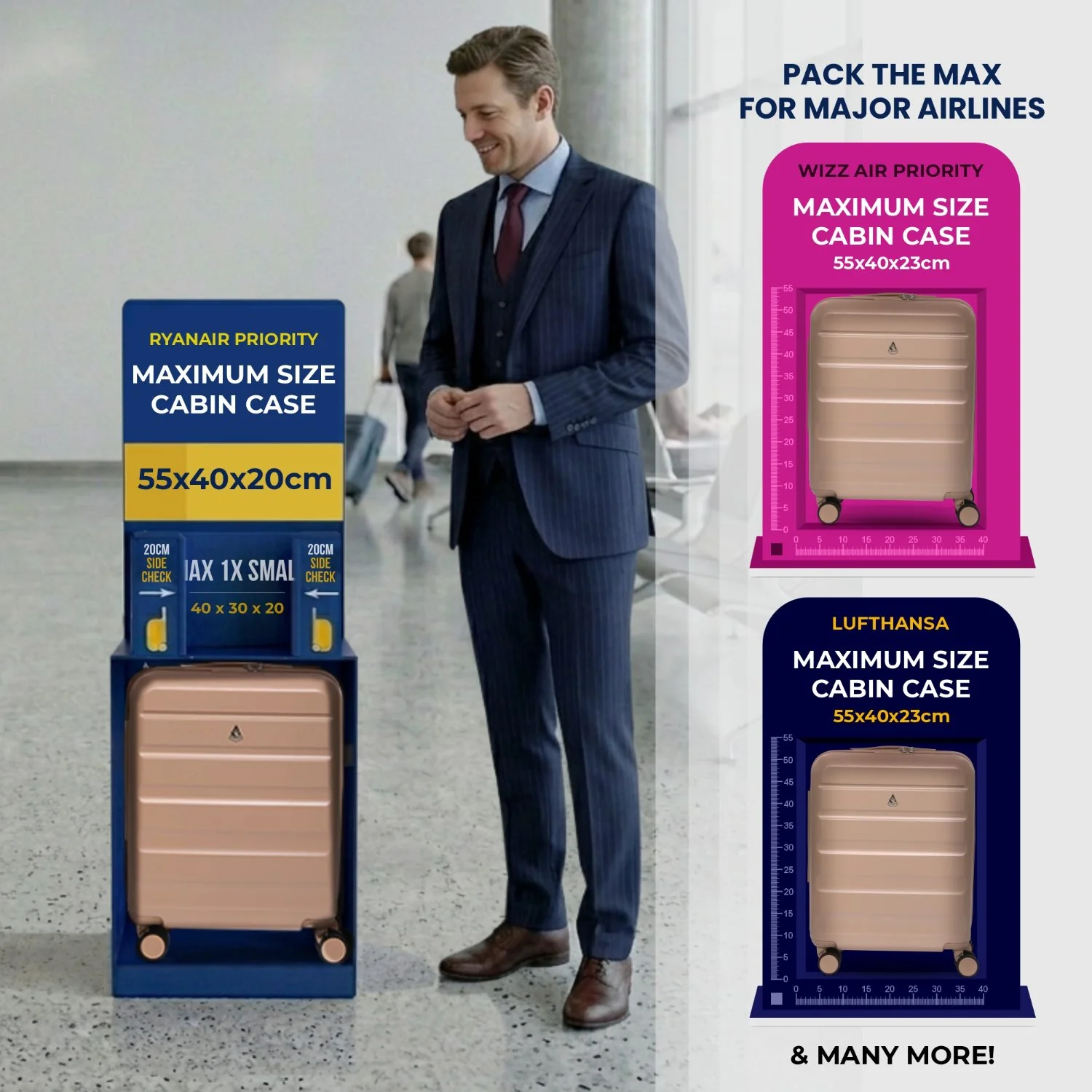 Aerolite Expandable 55x40x20cm to 55x40x23cm Ryanair Priority, Wizz Air Priority, Lufthansa Max Size Lightweight Hard Shell Carry On Hand Cabin Luggage Suitcase with 4 Wheels (BEIGE) - Image 8