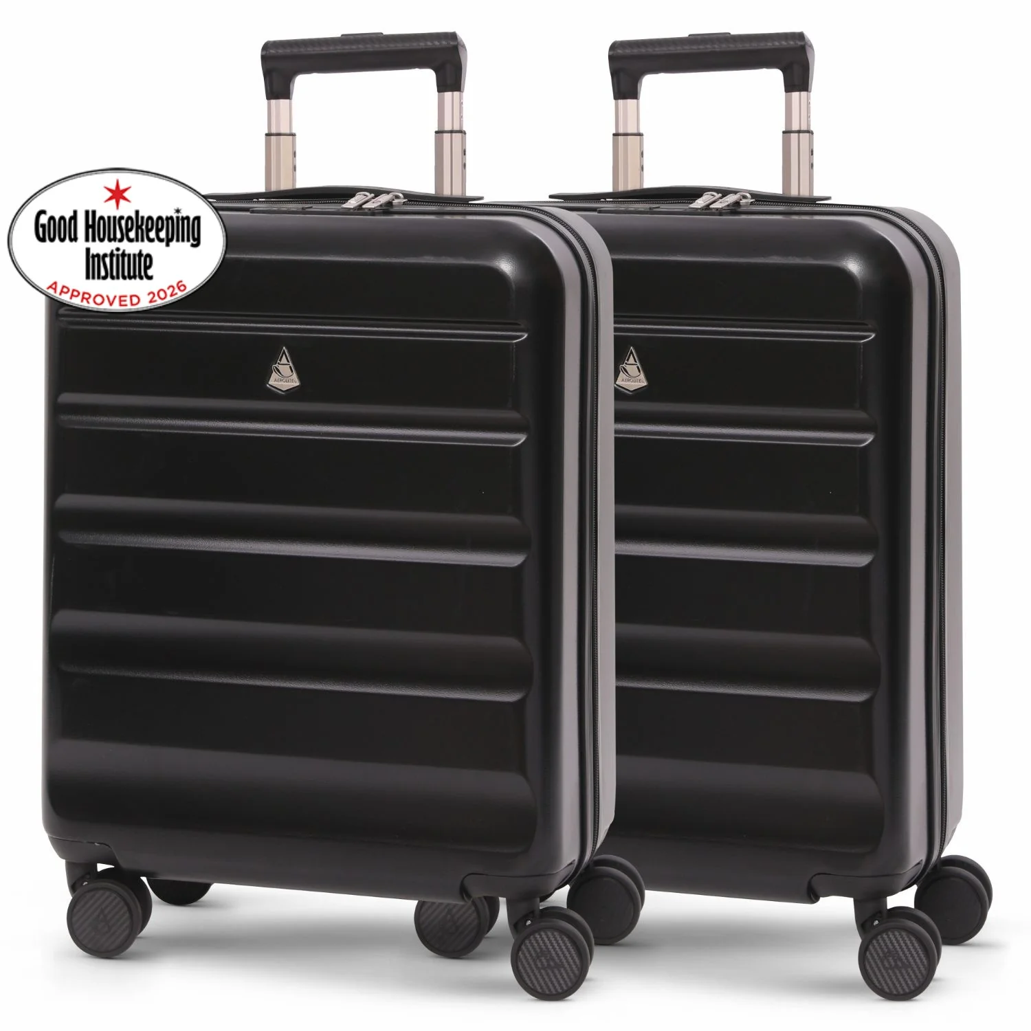 Aerolite Expandable 55x40x20cm to 55x40x23cm Ryanair Priority, Wizz Air Priority, Lufthansa Max Size Lightweight Hard Shell Carry On Hand Cabin Luggage Suitcase with 4 Wheels - Set of 2 (BLACK)